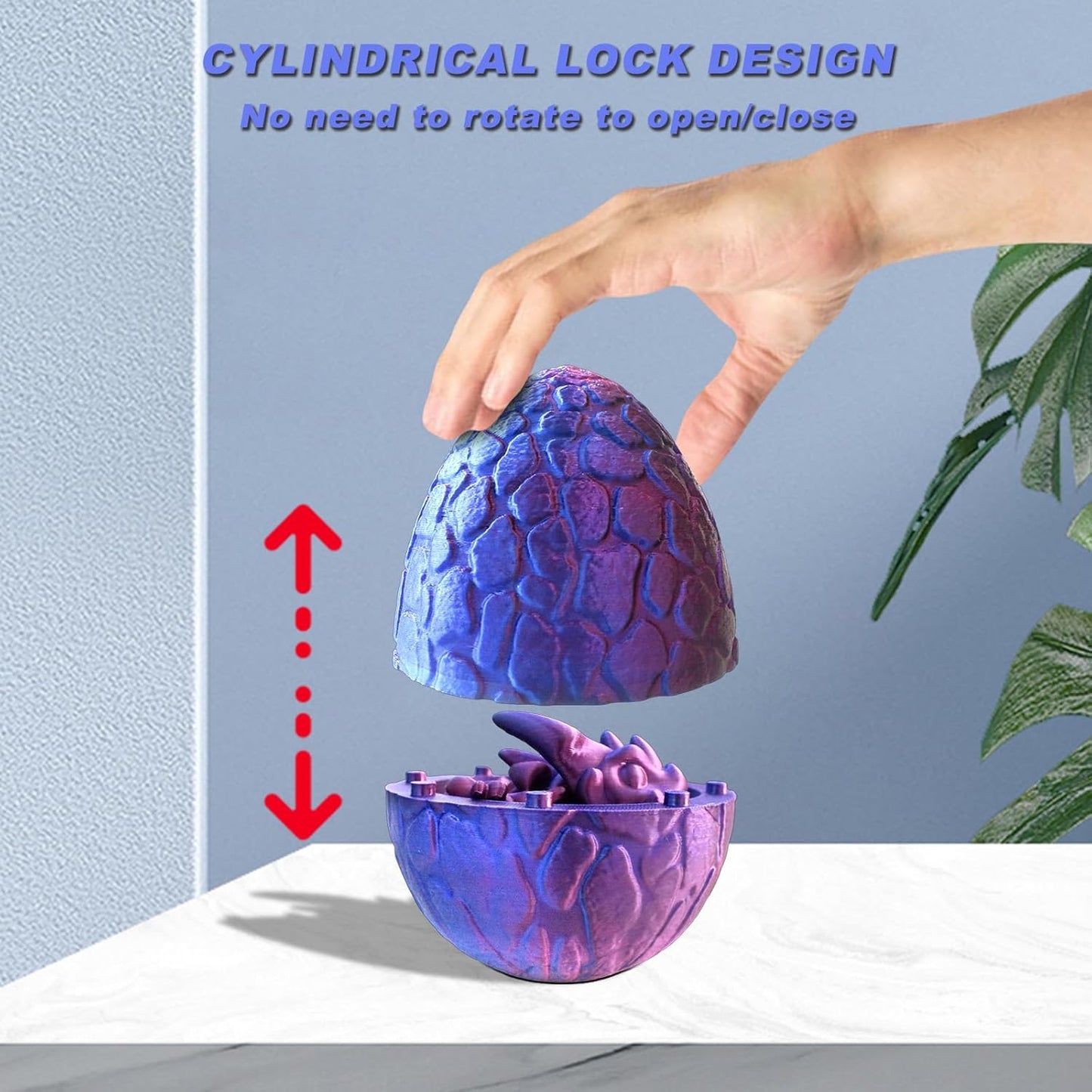 Dragon Eggs with Dragon Inside, 12" Full Articulated 3D Printed Dragon Fidget Toys, Home/Office Decor Executive Desk Toys Xmas/Easter Gift for Kids Dragon Lovers (Purple/Blue)