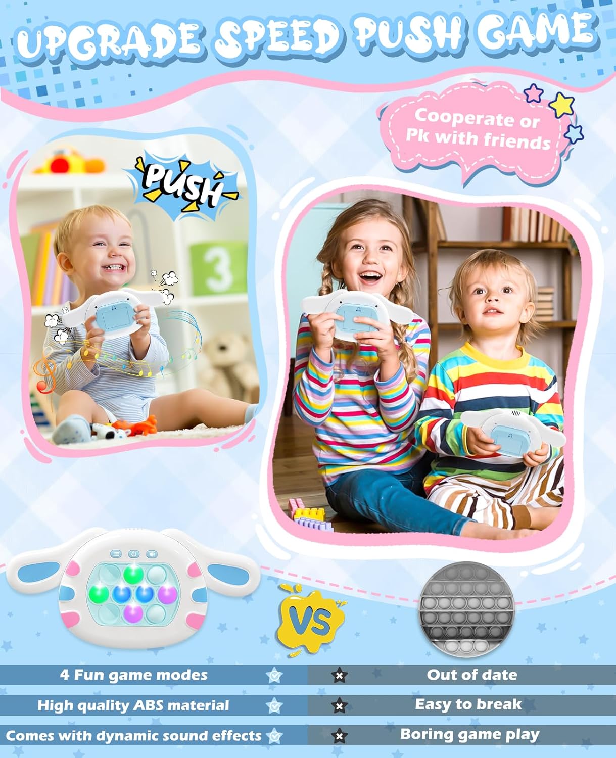 Pop Game Light Up Fidget Toy Fast Push Travel Games Gifts for Kids Ages 8-12 Teen Christmas Valentine's Day Autism Relief Accessories Toys for 3 4 5 6 7 8 9 Year Old Boy Girl Birthday Gift Idears