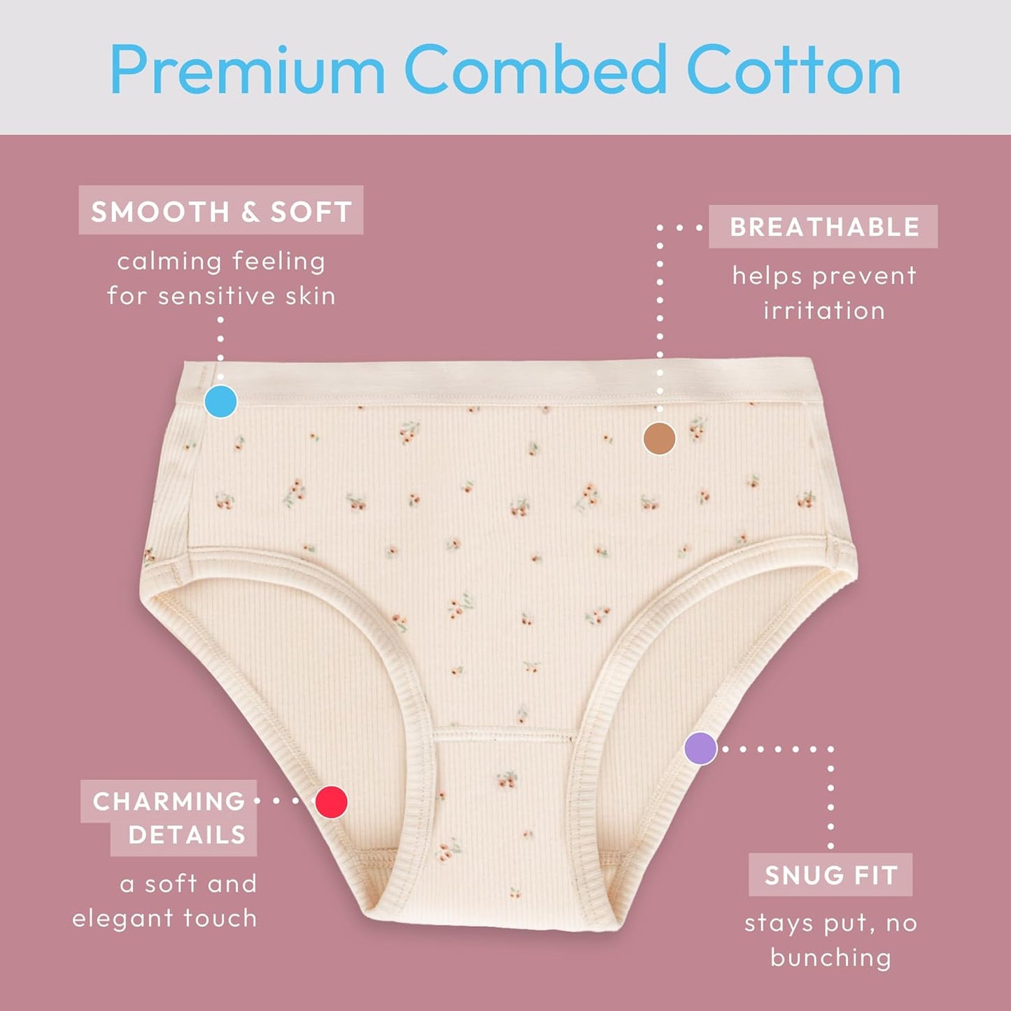 Feathers Floral Print Snug Tagless Cotton Underwear – Girls Underwear Briefs Super Soft Panties (3 Pack)