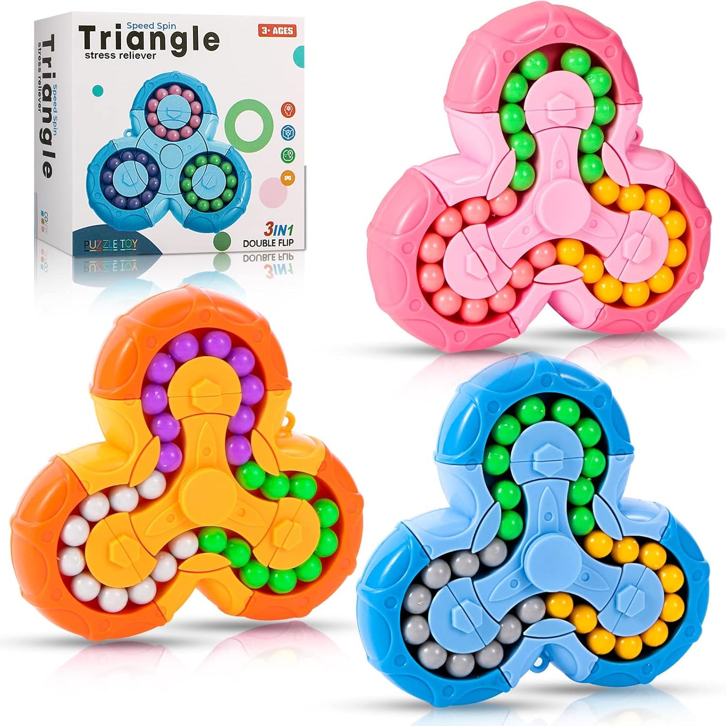 3 PCS Magic Cube Bean Puzzle,Rotate and Puzzle,Stress and Anxiety Relief Fidget Toys,Brain Teasers Travel Games for Kids,Teens,and Adults,Pop Birthday Gifts(Individually Gift Boxed)