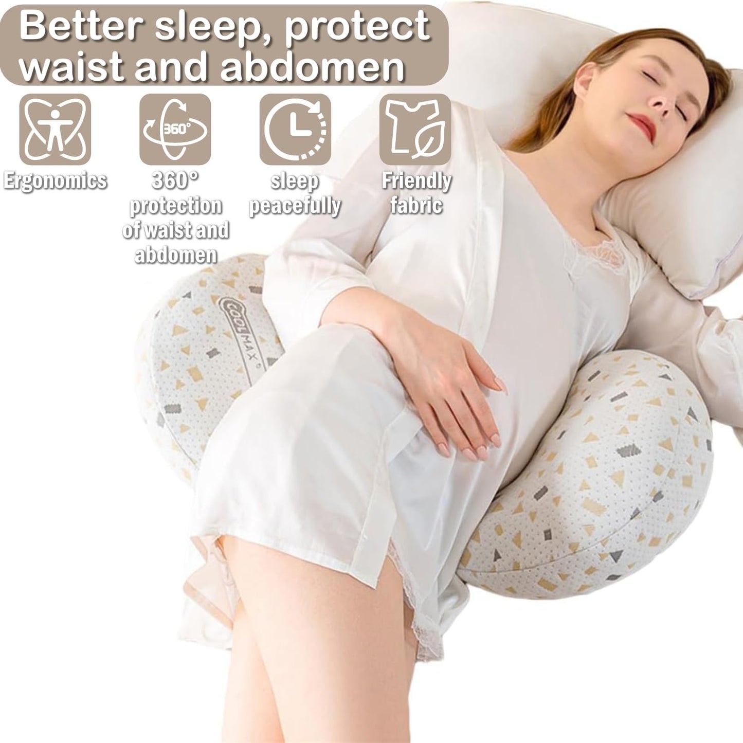 Pregnancy Pillow for Sleeping, Maternity Pillow Support for HIPS, Backs, Legs, Maternity Pillow with Detachable and Adjustable Pillow Cover