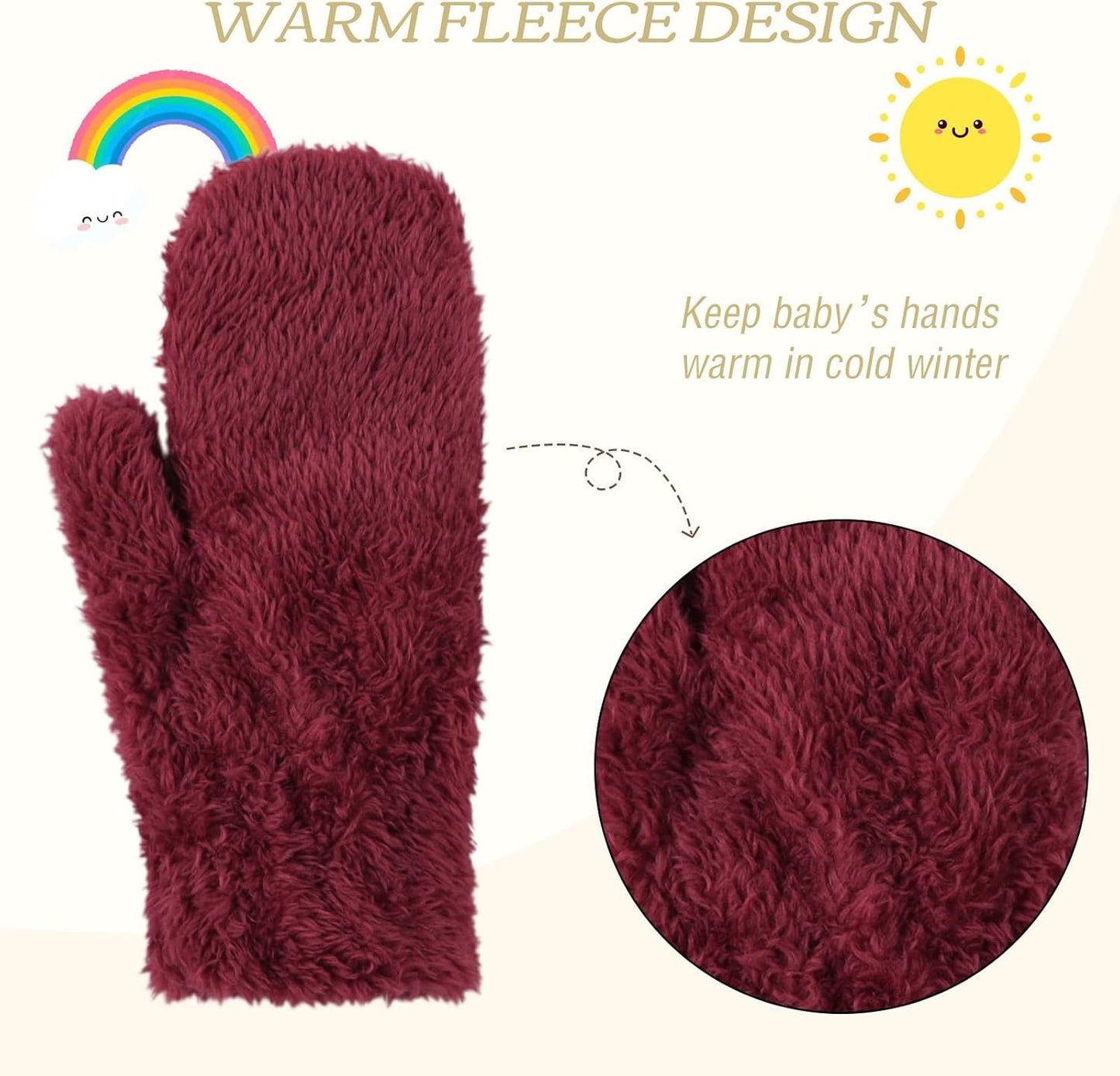 PESAAT Baby Girl Mittens Fleece Toddler Boy Mittens Warm Kids Winter Gloves Unisex Cold Weather Baby Gloves