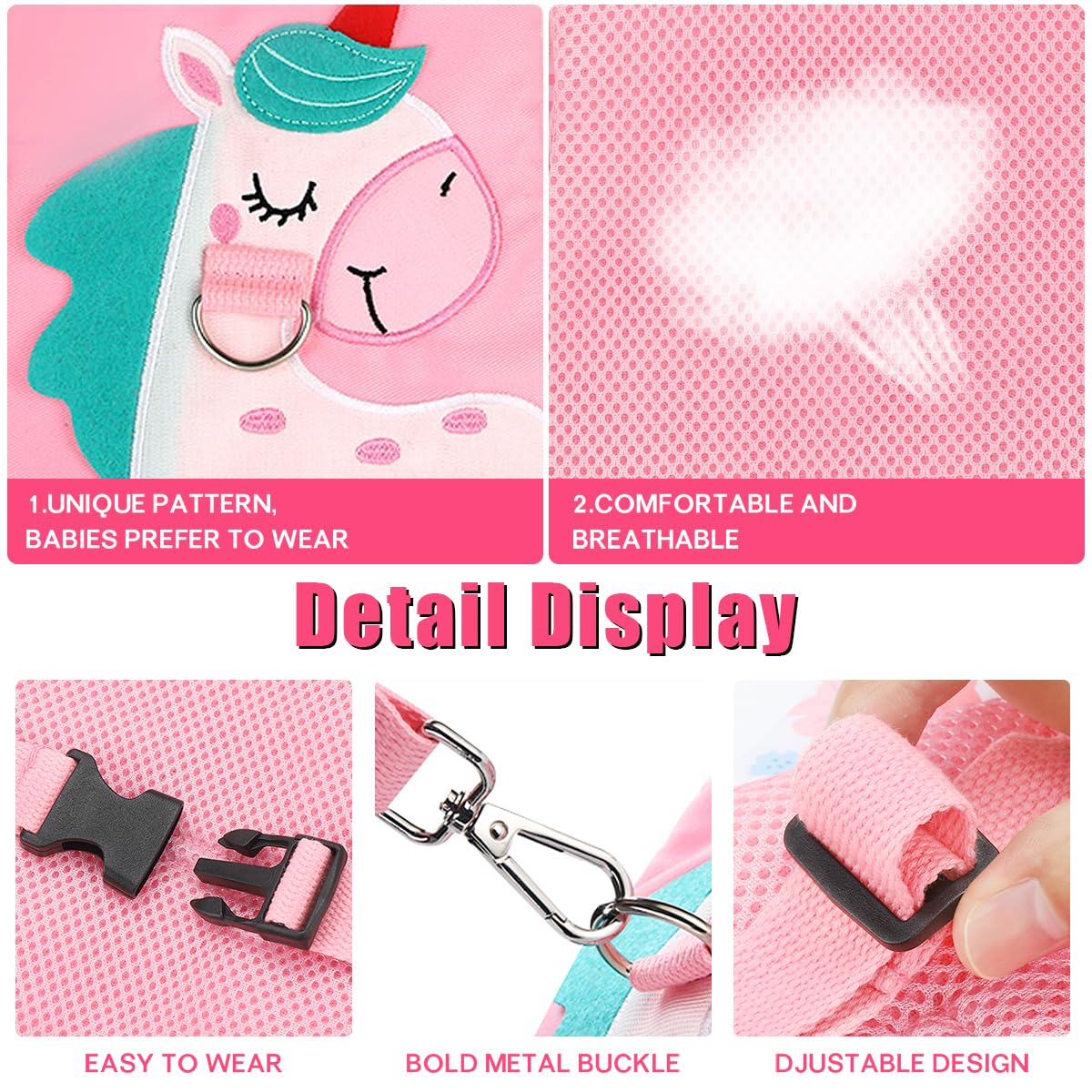 Toddler Leash-Baby Walking Safty Harness and Child Anti Lost Wrist Link for Girls/Boys Travel (Pink)