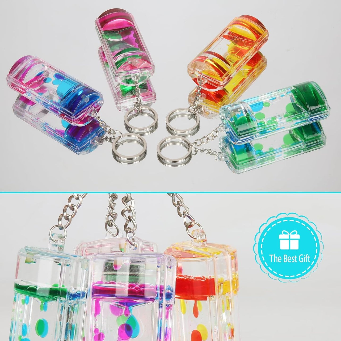 Liquid Motion Bubbler Key Chain Pack of 8 Great Desktop Colorful Hourglass Liquid Bubbler Small Calming Relaxing Toys (Rainbow series, Pack of 8)