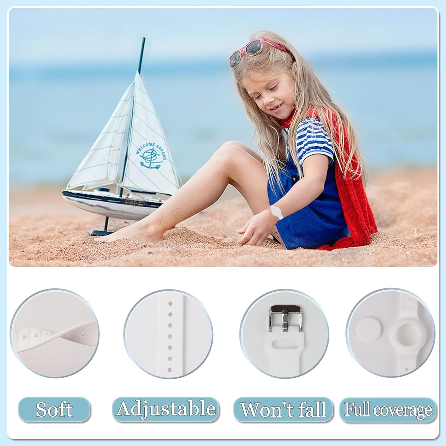 Waterproof Airtag Bracelet for Kids, Silicone Hidden Holder Compatible with Apple Air Tag Case, GPS Tracker Anti-Lost Adjustable Airtag Wristband for Toddler Child (White)