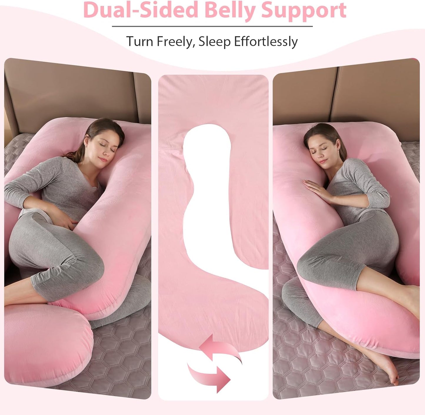 BATTOP Pregnancy Pillows for Sleeping- Ultra Soft Full Body Maternity Pillow, U-Shaped Pregnancy Pillow for Side Sleepers with Removable Cover, Supports Back, HIPS, Belly & Legs (Pale Pink)