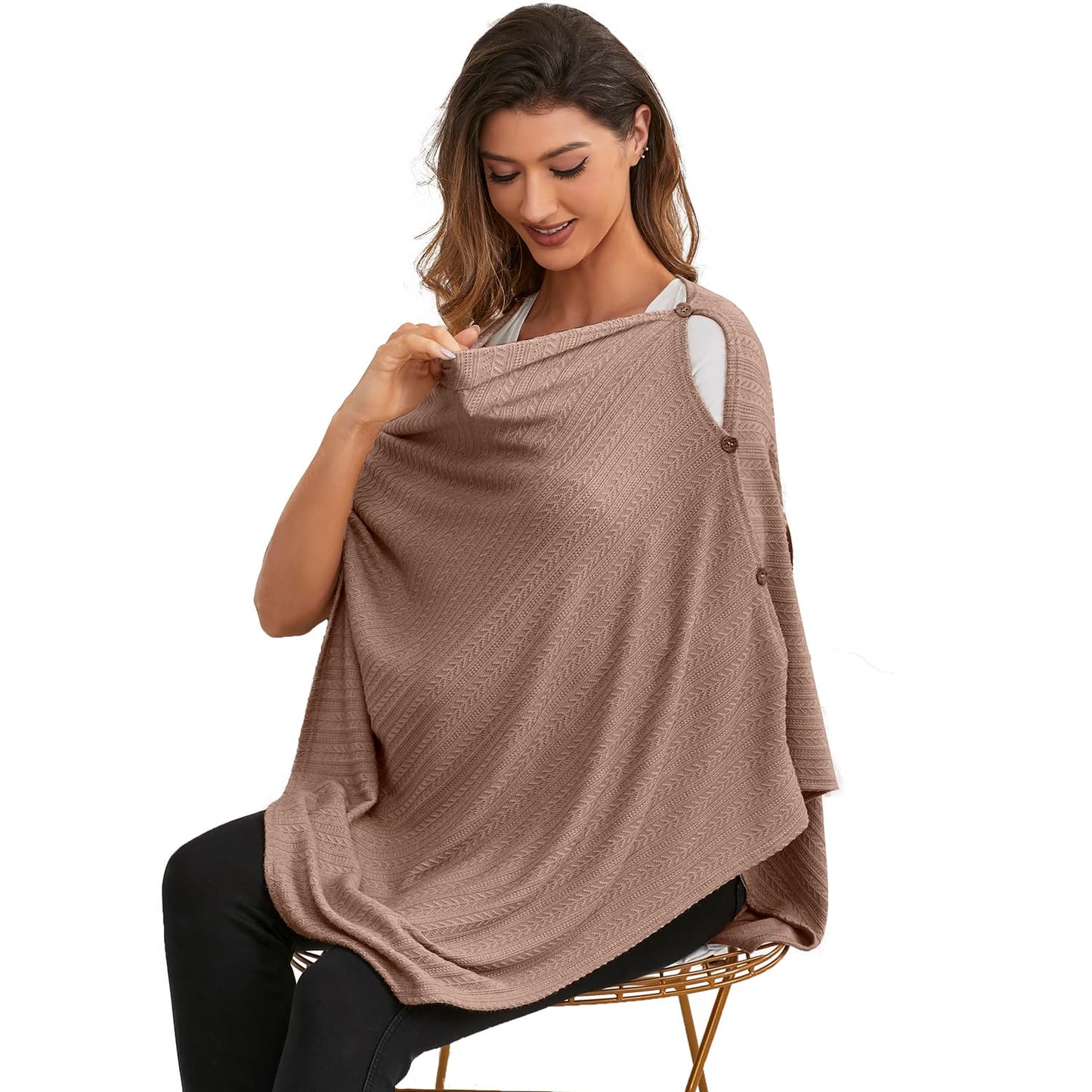 Nursing Cover for Baby Breastfeeding, Organic Cotton Knit Breastfeeding Cover, Warm Cozy Swaddle, Breathable and Soft, Wide Neck with Stretch for Easy View (Chestnut)