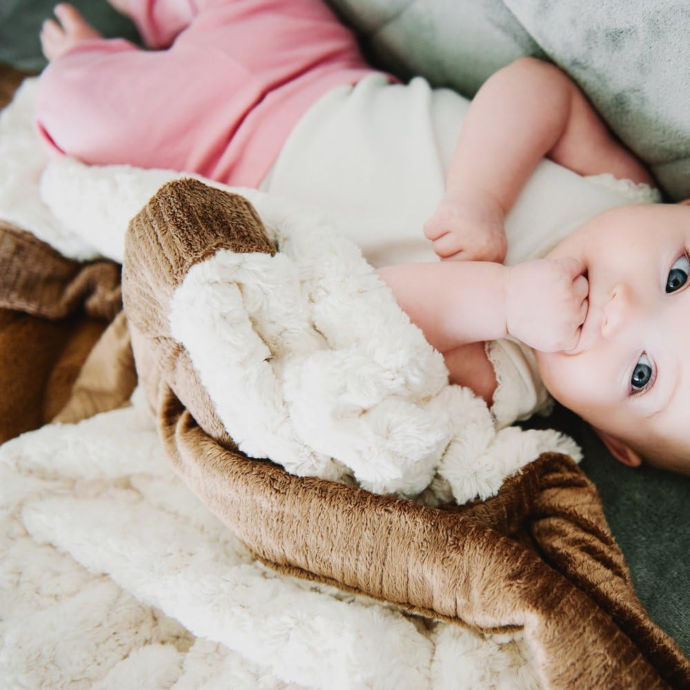 SARANONI Super Soft Boutique Quality Swirl Lush Luxury Baby Blanket (Ivory Swirl Gingersnap, Receiving 30" x 40”)