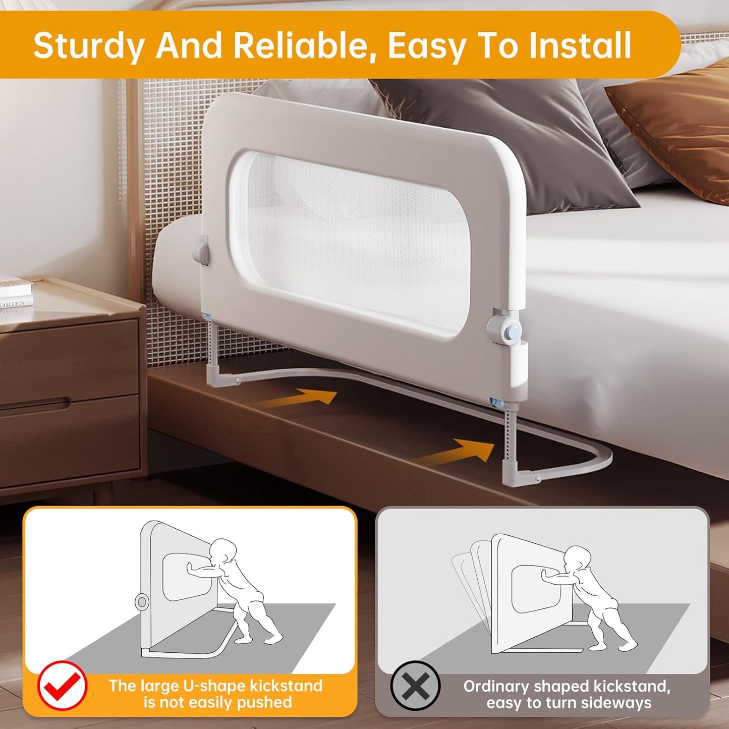 Baby Bed Guard Rail for Toddler - 32in Adjustable Heights, Swing Down Bedrail, Extra Tall Child Safety Side Railing Guards for Kids - Toddler Bed Rail for Queen, King, Twin, and Bunk Size Beds - Full