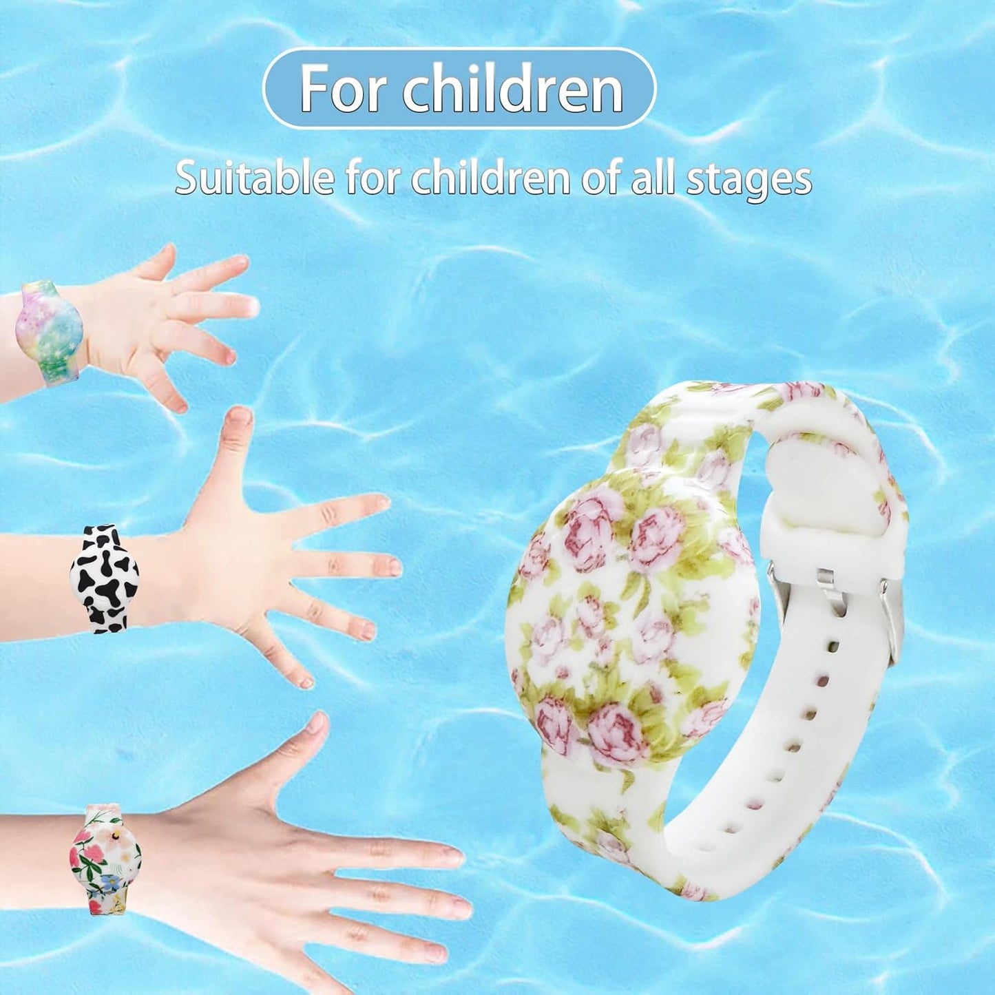 Waterproof AirTag Bracelet for Kids, Soft Silicone Air Tag Hidden Holder Case Compatible with Apple Airtag, Adjustable Anti-Lost Printed Strap GPS Traker for Toddler Child(Pink Rose)