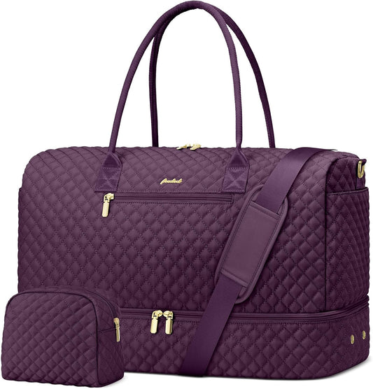 Travel Duffle Weekender Bags for Women - Carry on Overnight with Shoe Compartment Duffle Bag Hospital Bag Dark Purple