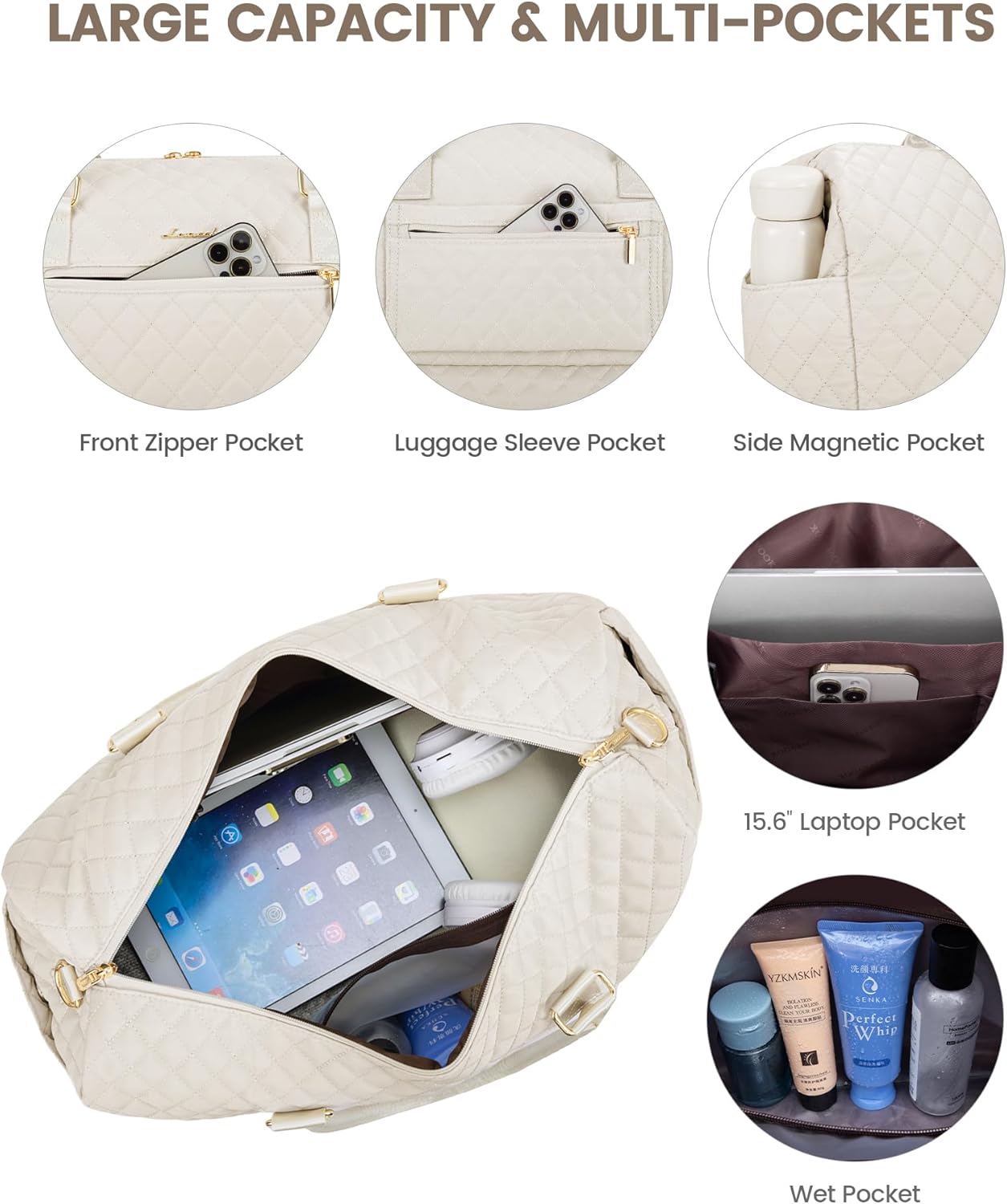 LOVEVOOK Travel Duffle Bag for Women, Weekender Overnight Bag with Shoe Compartment, Carry on Bag with Toiletry Bag, Gym Duffel Bag with Wet Pocket, Hospital Bags for Labor and Delivery 3 Pcs Set