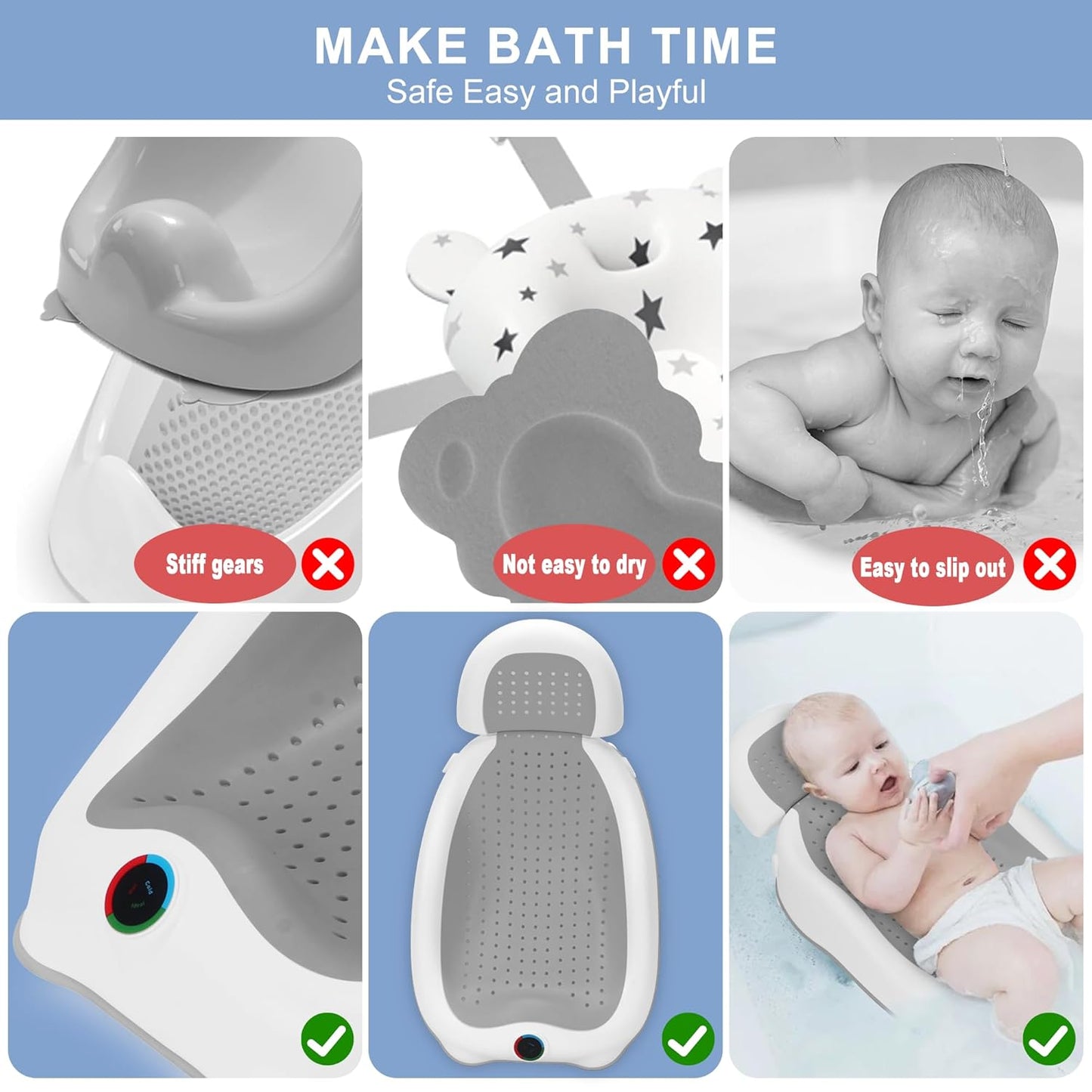 Baby Bath Support,Ideal for Babies Less Than 6 Months Old,with Thermometer-Adjustable Slope Newborn Bathtub, Baby tubs for Baby tubs for Newborn Essentials Must Haves (Green)
