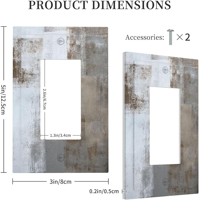 1 Gang Single GFCI/Decorator Rocker Outlet Light Switch Wall Plate Cover Rustic Rusty Rust Art Abstract Painting Modern Taupe Beige Brown Grey Gray Decorative One Device Electrical Faceplate Dimmer