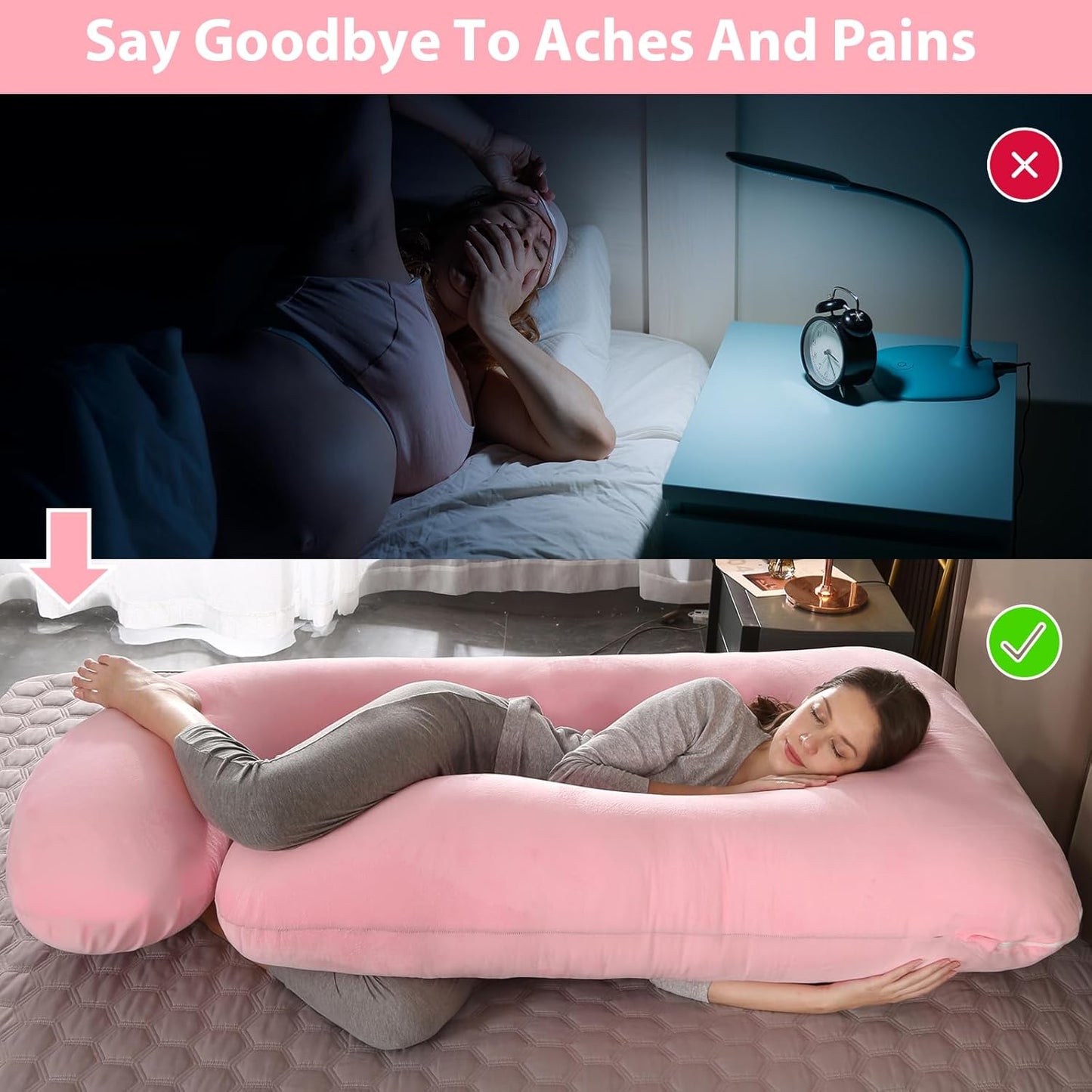 BATTOP Pregnancy Pillows for Sleeping- Ultra Soft Full Body Maternity Pillow, U-Shaped Pregnancy Pillow for Side Sleepers with Removable Cover, Supports Back, HIPS, Belly & Legs (Pale Pink)