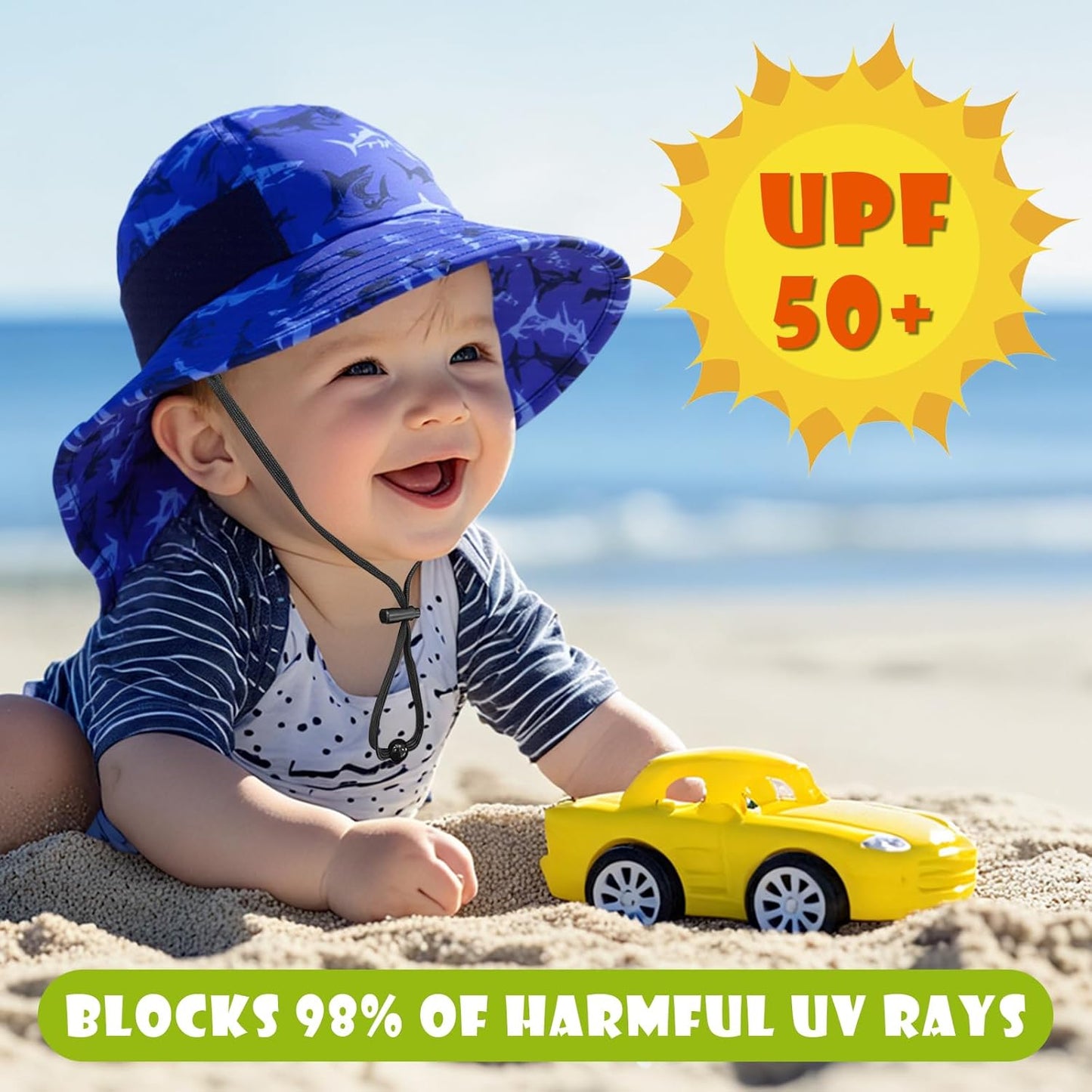 Toddler Baby Sun Hat Kids Summer UPF 50+ for Boys Girls Adjustable Beach Hats with Bucket Wide Brim Age 1-7 Years