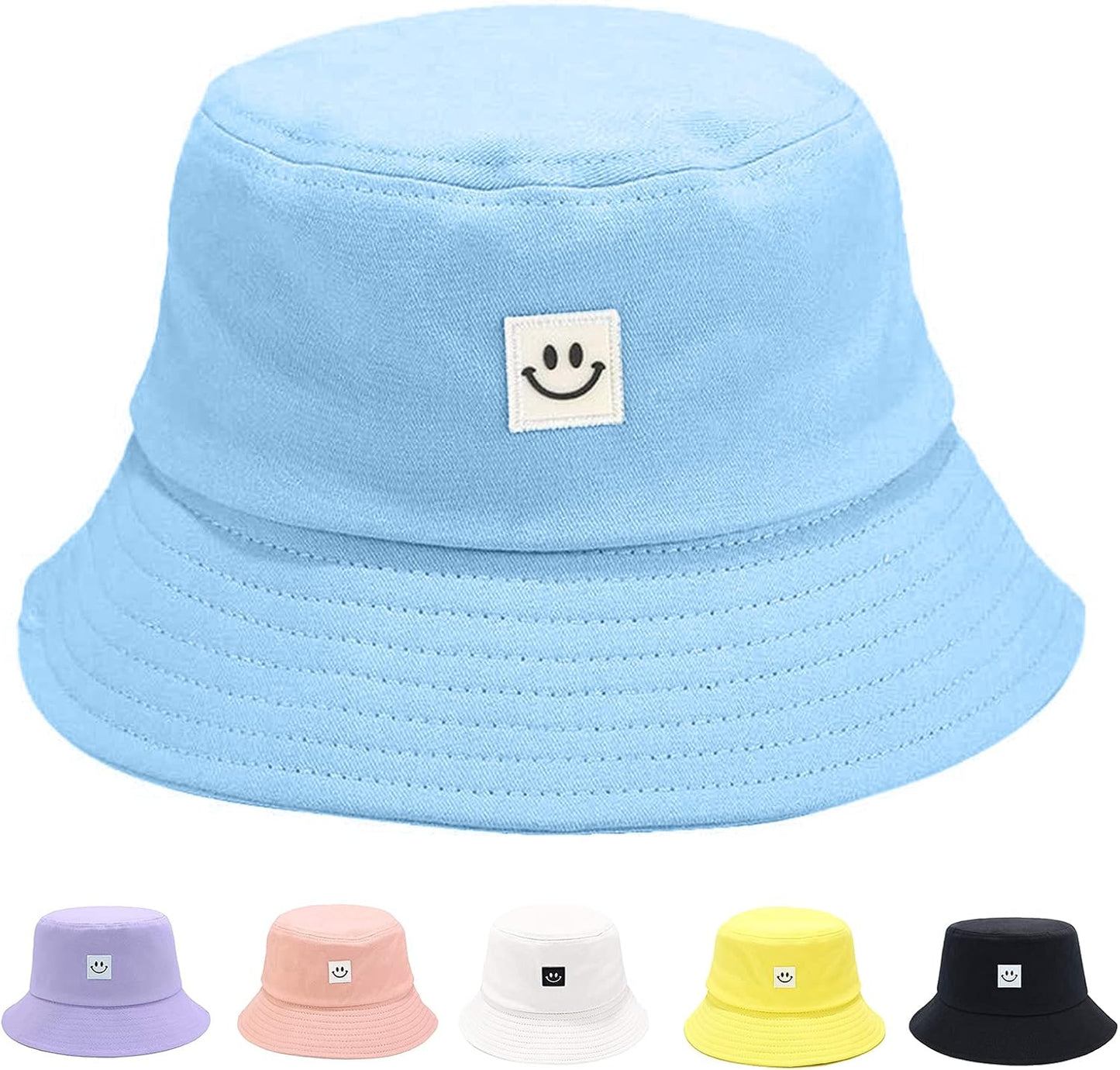 Kids Sun Hat Smile Face Bucket Hat for Girls Boys Summer Sun Protection Cotton Unisex Beach Cap