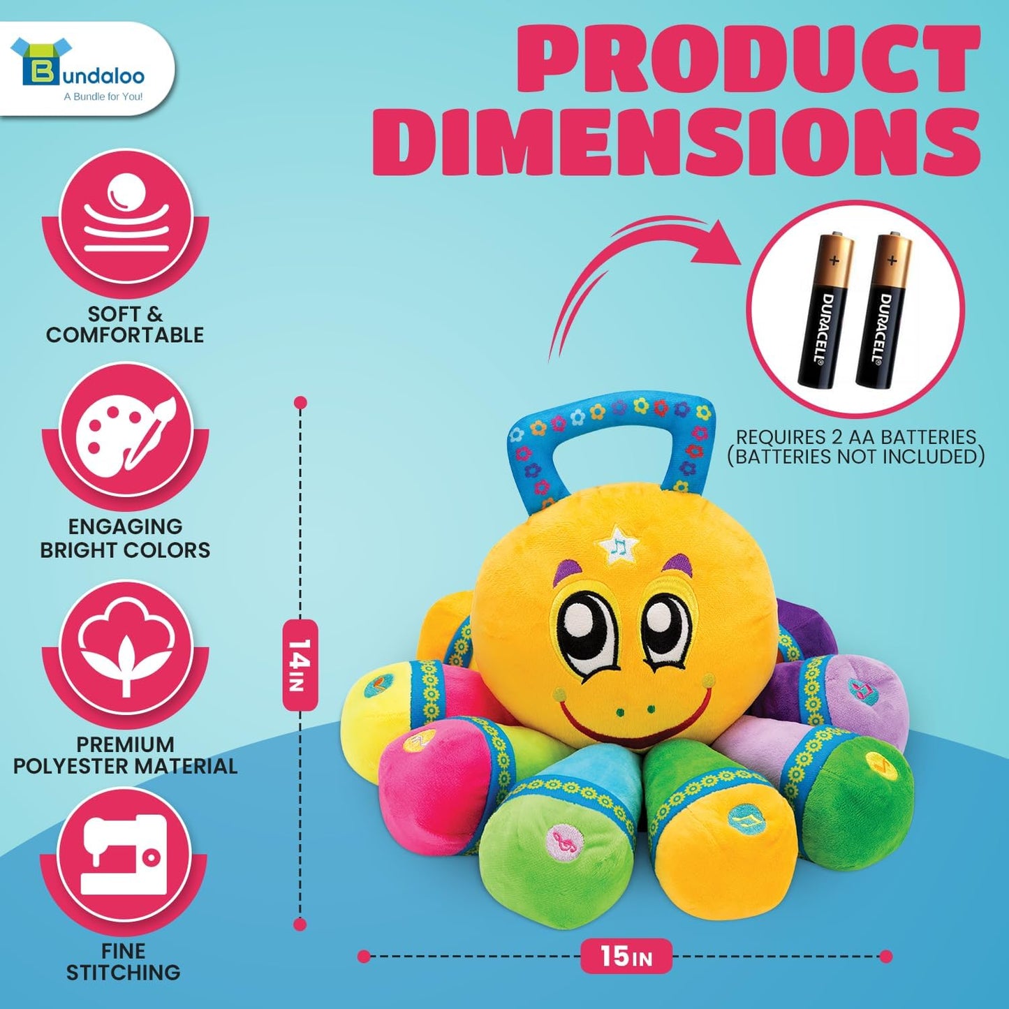 Bundaloo Musical Octopus Plush Toy - Plays Fun Songs and 8 Musical Key Notes | for Children & Toddlers (Octopus)