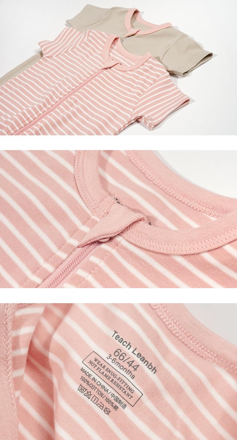 Teach Leanbh Toddler Baby Boys Girls 2-Pack Pajamas Cotton 2 Way Zipper Short Sleeve Footless Romper Sleep and Play