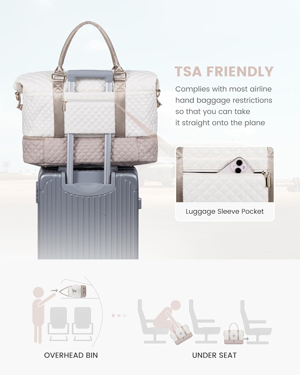 LOVEVOOK Travel Weekender Bag for Women, Large Carry on Overnight Bag with Shoe Compartment, Travel Duffle Bag Women, Yoga Gym Duffel Bag with Wet Pocket,Hospital Bags for Labor and Delivery,3 Pcs Set