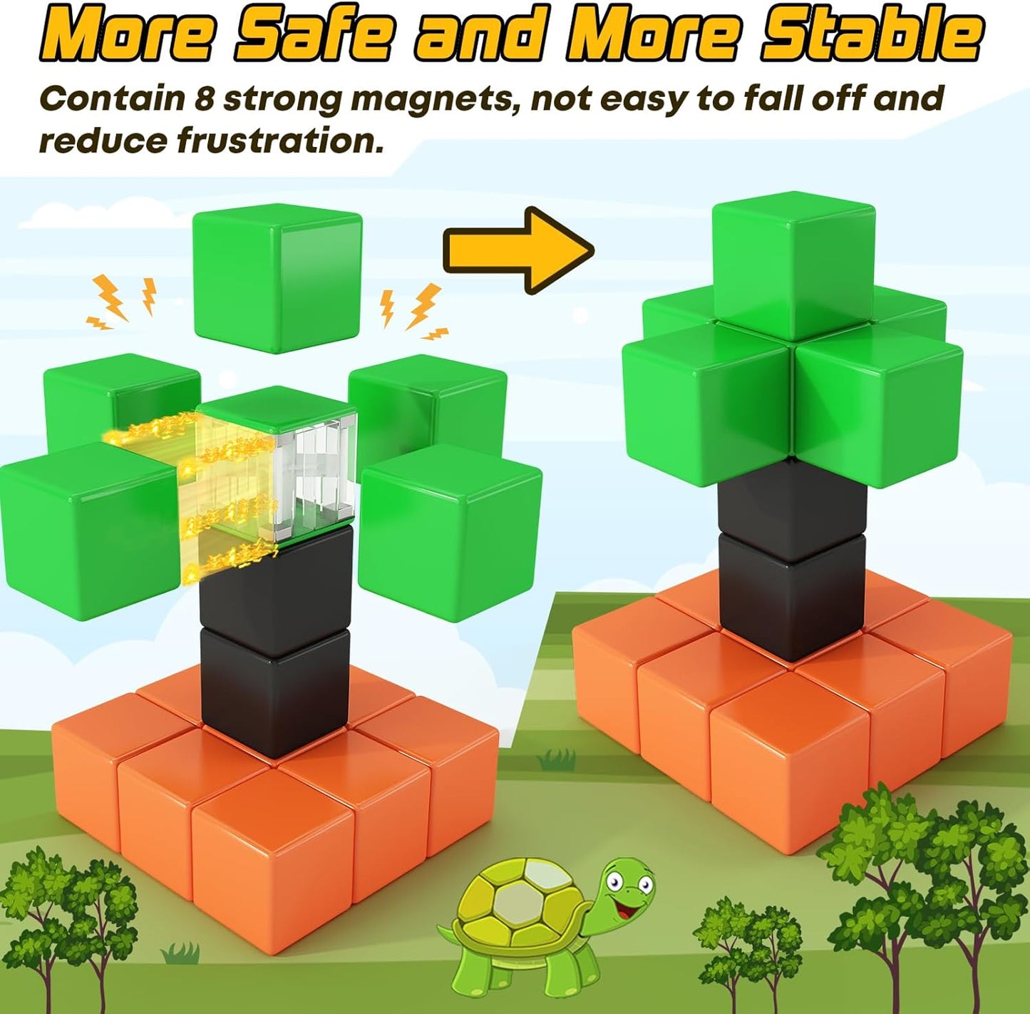 48PCS Magnetic Blocks for Toddlers Toys, Large Magnetic Cube Toy for Sensory STEM Education Preschool Magnet Toys for 3 4 5 6 Year Old Boys and Girls, Compatile with Mine Magnet World