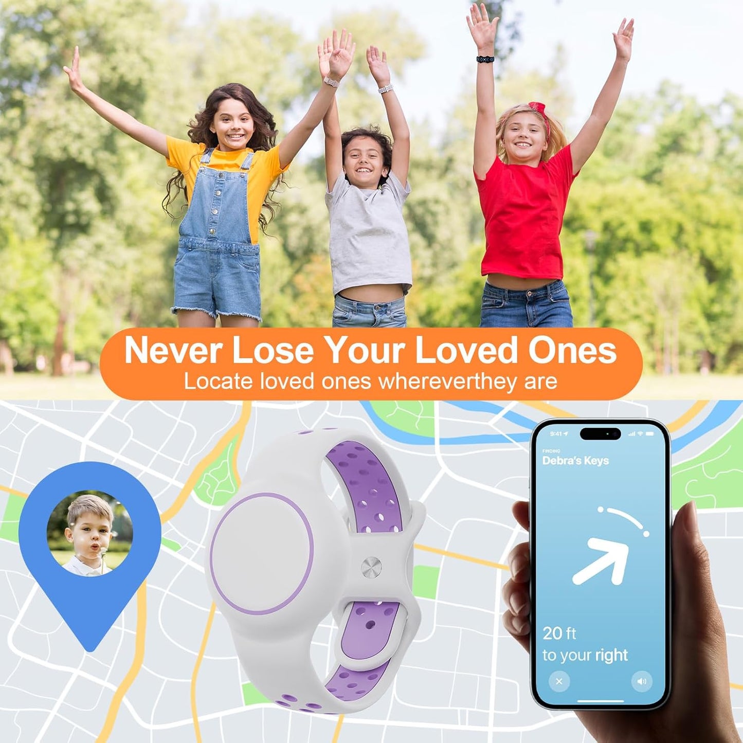 Waterproof Bracelet Compatible with AirTag for Kids (2 Pack), Protective Case GPS Tracker Holder for Child with Full Coverage Hidden Design, Soft Silicone Anti-Lost Wristband Cover for Toddler PWWP