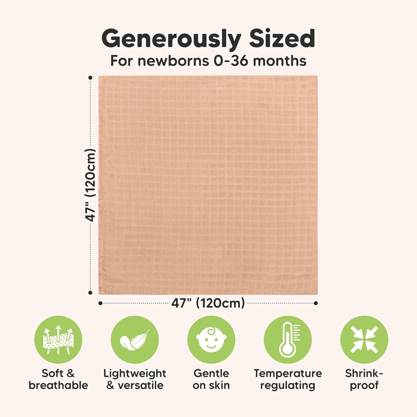 4-Pack Muslin Swaddle Blankets for Boys, Girls - Organic Baby Swaddles for Newborns, Soft & Breathable Receiving Baby Blankets for Girl, Boy, Neutral, Newborn Essentials Gift (Pine)