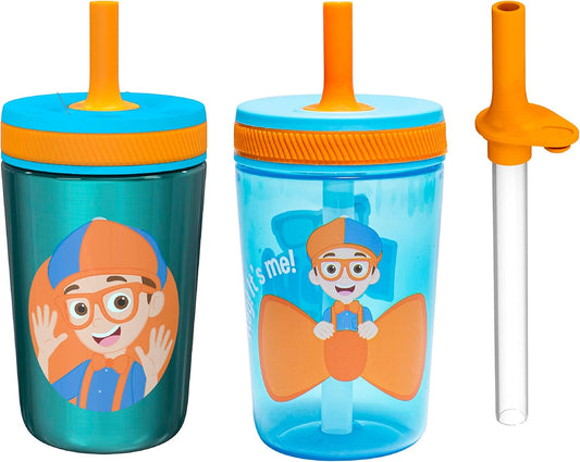 Zak Designs Blippi Kelso Toddler Cups For Travel or At Home, 12oz Vacuum Insulated Stainless Steel Sippy Cup With Leak-Proof Design is Perfect For Kids