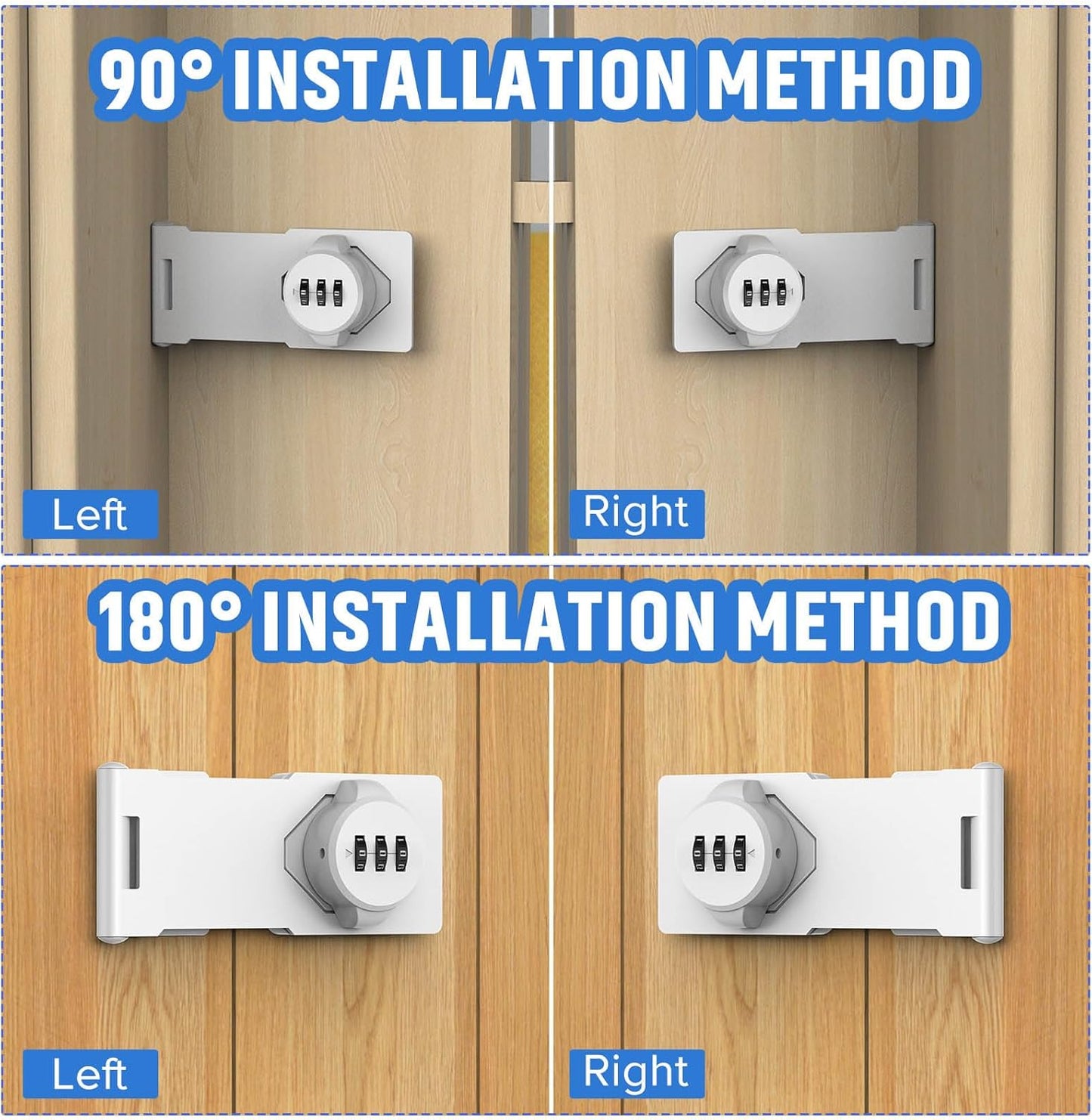Household Cabinet Password Hasp Locks, Cabinet Locks with Combination, Door Security Slide Latch for Small Barn Doors, Bathroom, Outdoor, Garden (2 Pack White)