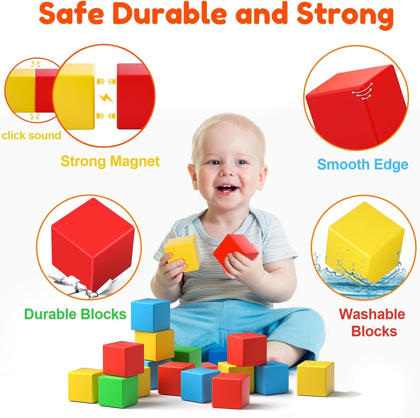 Magnetic Blocks,1.42 inch 32pcs Large Magnetic Building Block for Toddlers 3 4 5 6 7 8 Year Old Boys Girls Color Magnet Cubes Learning Toys for Kids 1-3 Sensory Toys Age 4-8 Gift