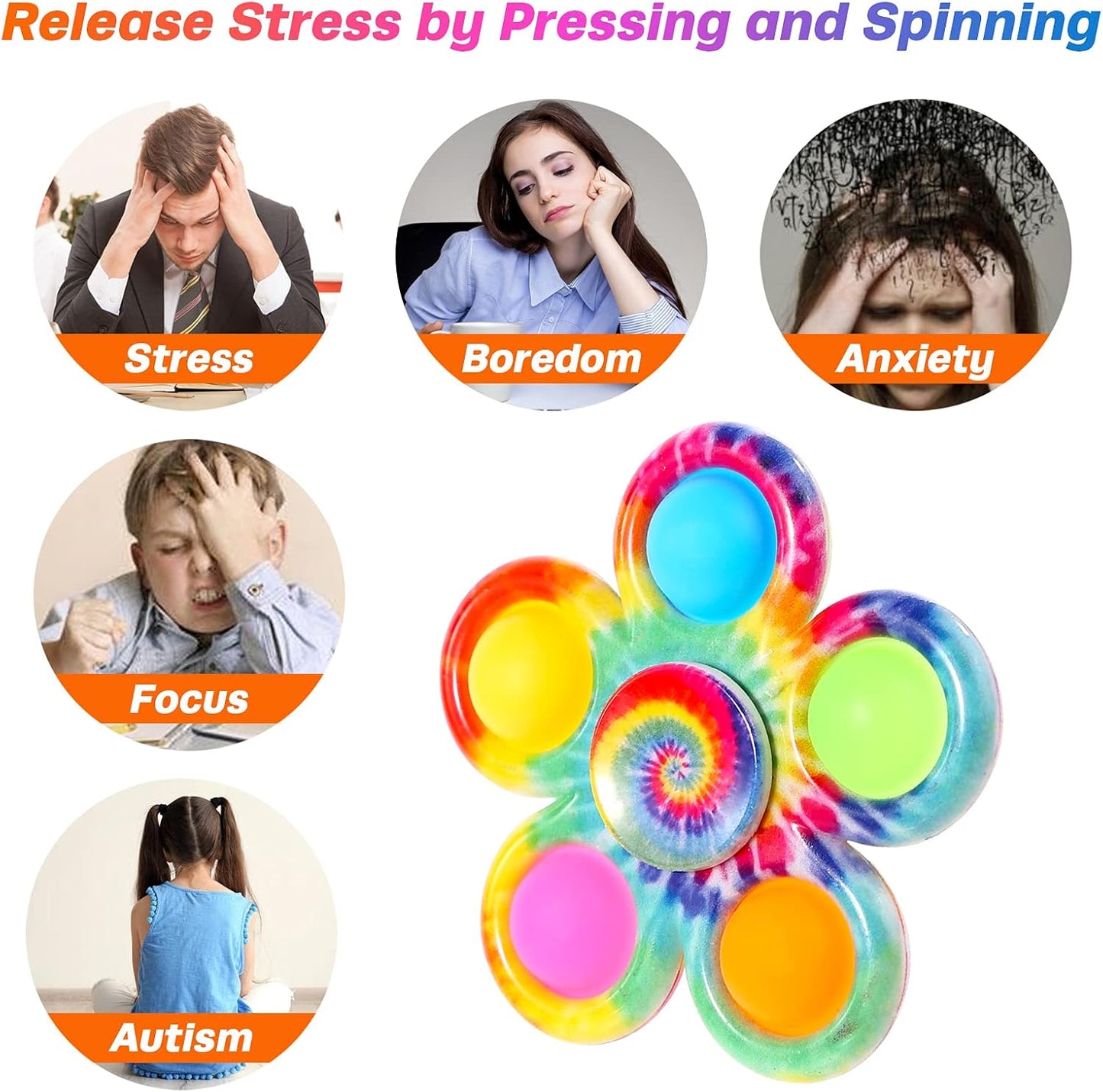 Fidget Spinners Toys 4 Pack, Fidget Toys for Kids Adults, Bulk Pop Sensory Spinner Toys Stress Relief, ADHD Autism Products for Girls Boys, Kids Birthday Party Favors Classroom Prizes