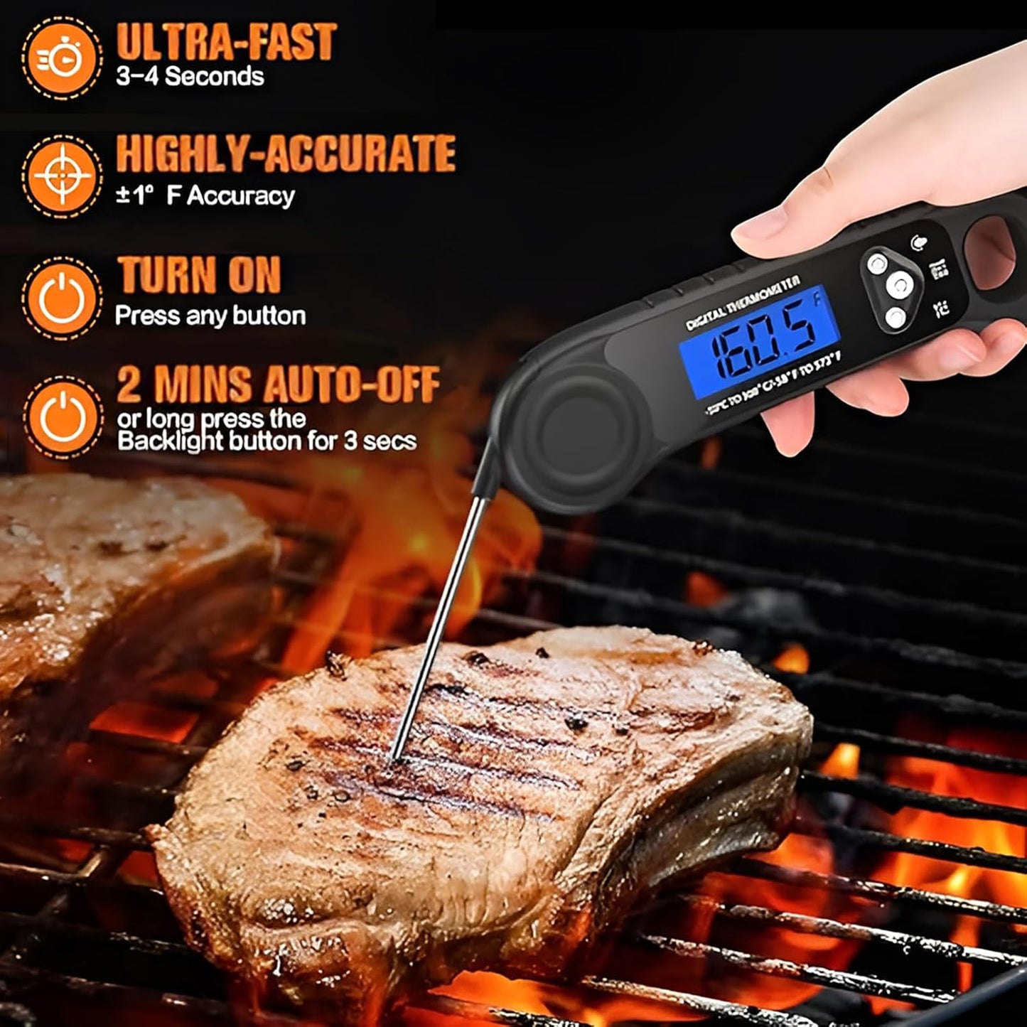 Meat Thermometer Digital, Instant Read Food Thermometer for Cooking Deep Fry BBQ Oven Grill Smoker Roast and Candy Thermometer, Camping & Kitchen Essentials, Gifts for Men Women