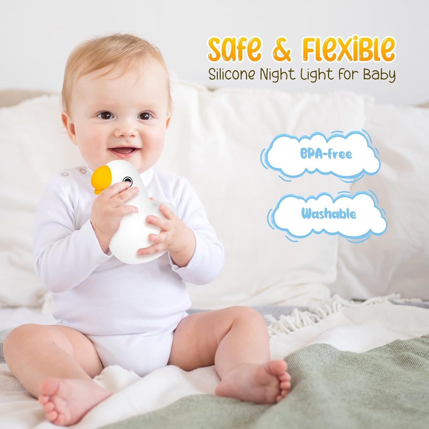 Cute Night Light for Kids Silicone Animal Goose Night Lamp Touch Sensor Rechargeable Nursery Night Lights for Baby Room Decor Gifts for Boys and Girls
