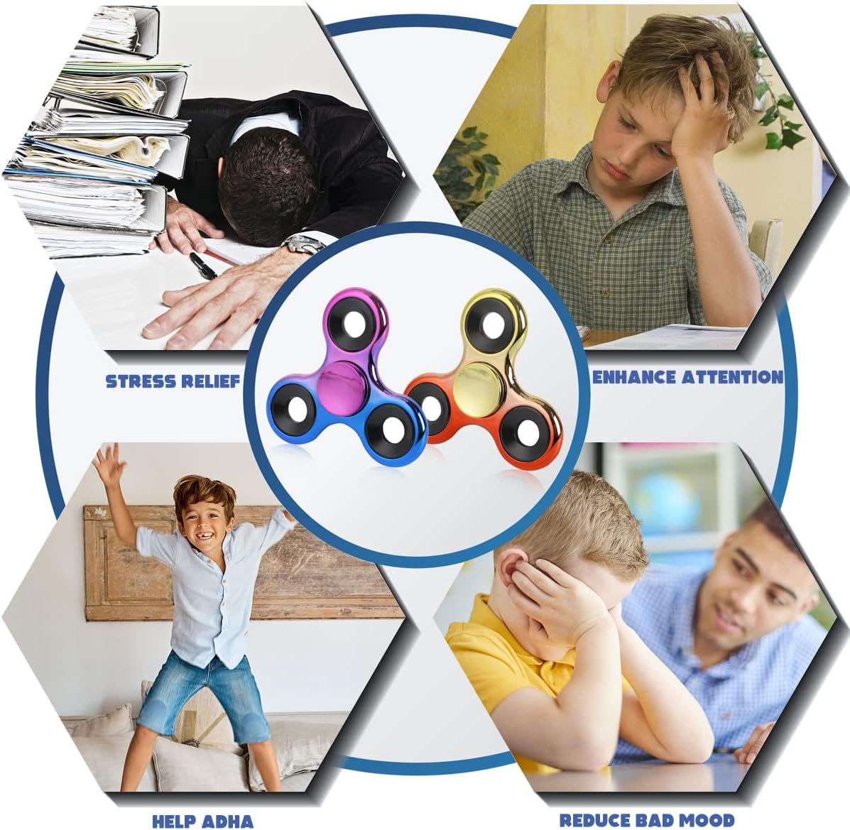 Fidget Spinner 2 Pack, Stress Reduction and Anxiety Relief Hand Spinner Ultra Stainless Steel Bearing, Best Autism Finger Spinner Focus Party Favor Killing Time Toy