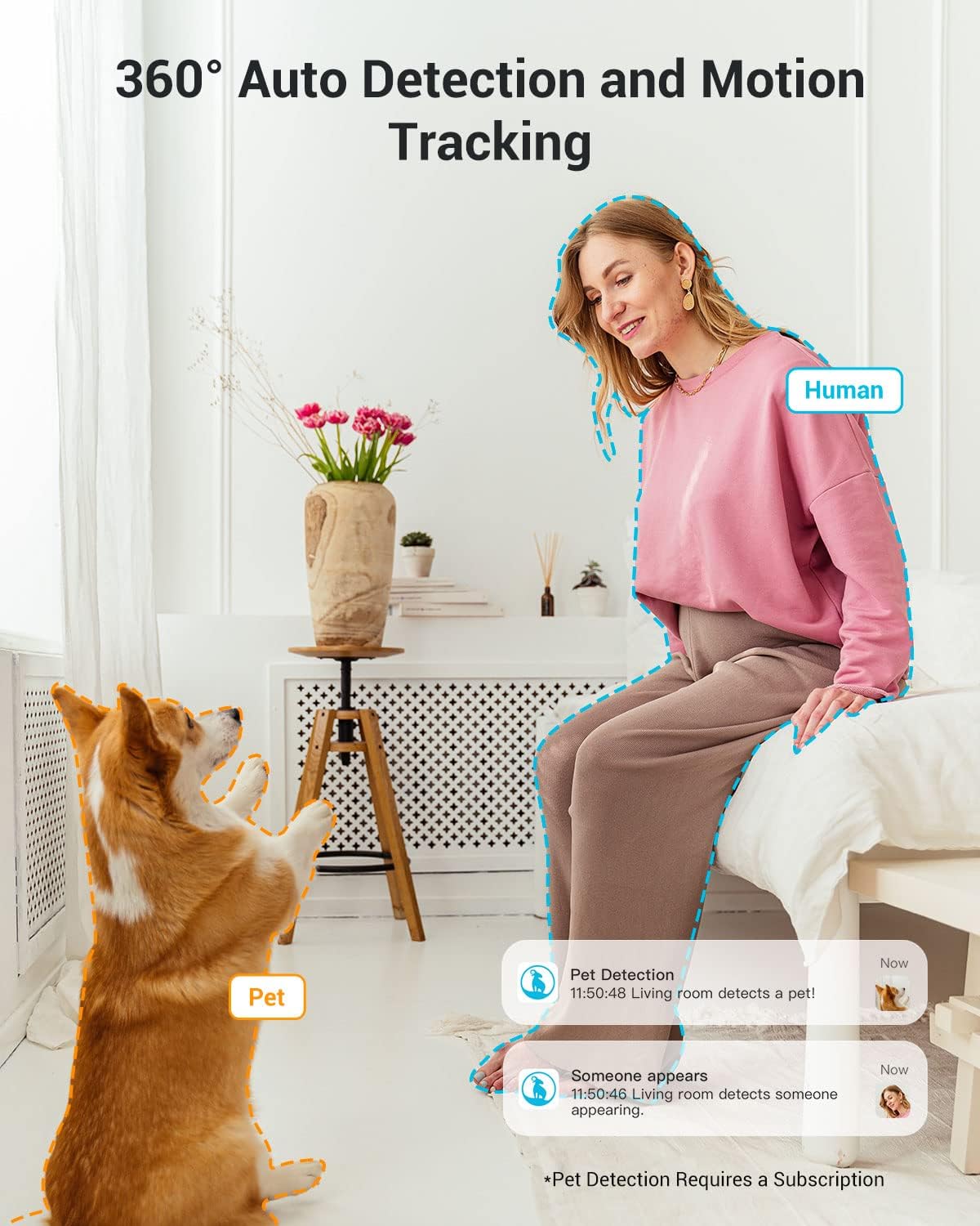 blurams Cameras for Home Security, 2K Indoor Camera 360° Pet Camera with Phone App, Motion Tracking, 2-Way Audio, IR Night Vision, Siren, Works with Alexa & Google Assistant