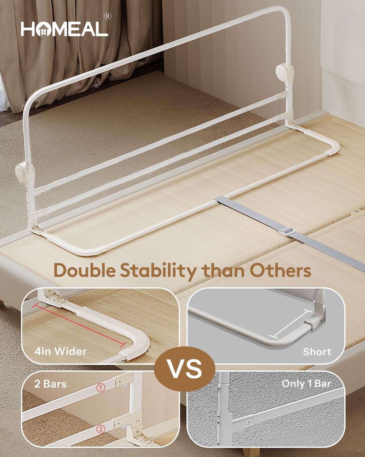 HOMEAL Bed Rail for Toddlers, 47in Foldable Toddler Bed Rails with U-Shape Base, Baby Bed Rail Guard for Twin, Full, Queen, King Beds, Bed Rail for Baby, Bed Guard Rail for Toddlers, White