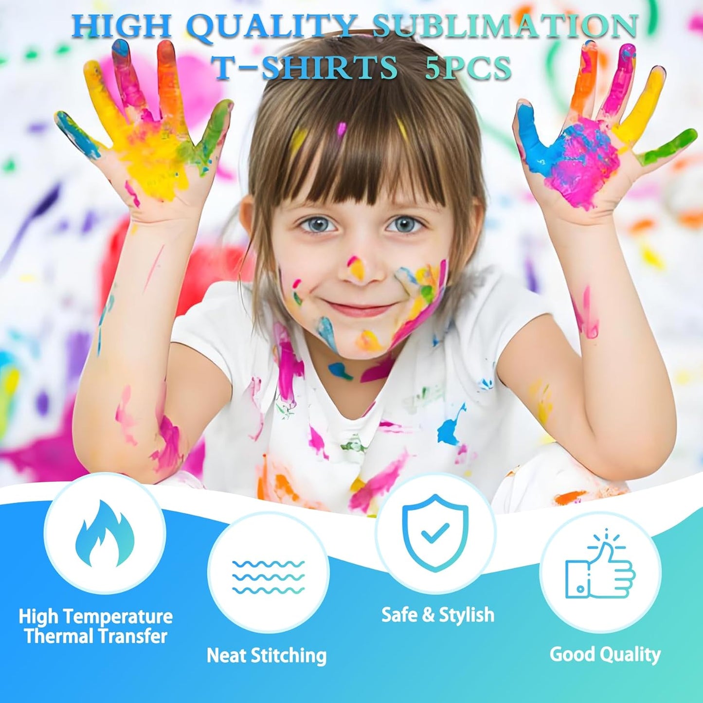 5 PCS Sublimation T-Shirt Blank for Toddler,White Polyester Crew Neck Short Sleeve T-Shirts for Kids