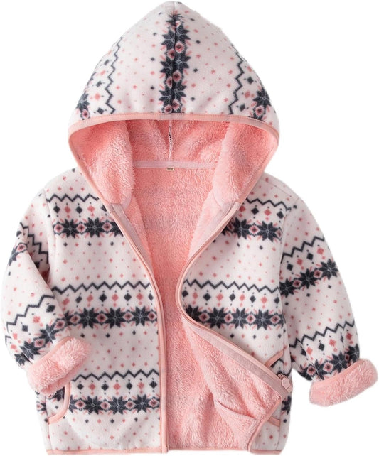 Toddler Printed Polar Fleece hooded Jacket Baby Boys Girls Kids Winter Warm Spring Autumn Outerwear Soft Lightweight