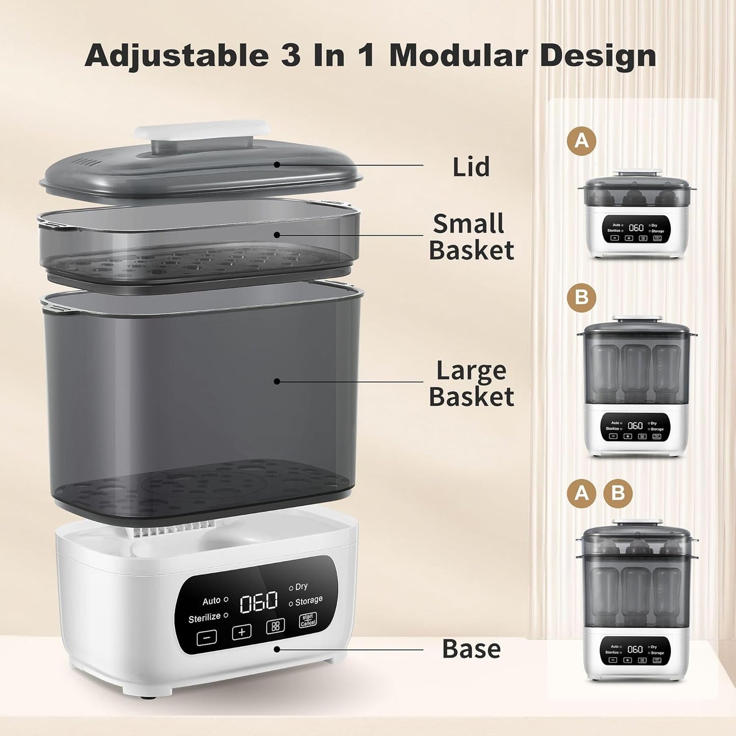 Baby Bottle Steamer and Dryer, Electric Steamer and Dryer for Baby Bottles, 4-in-1 Bottle Steamer and Dryer, Universal Fit for All Bottles, LED Touch Screen, Auto Shut-Off