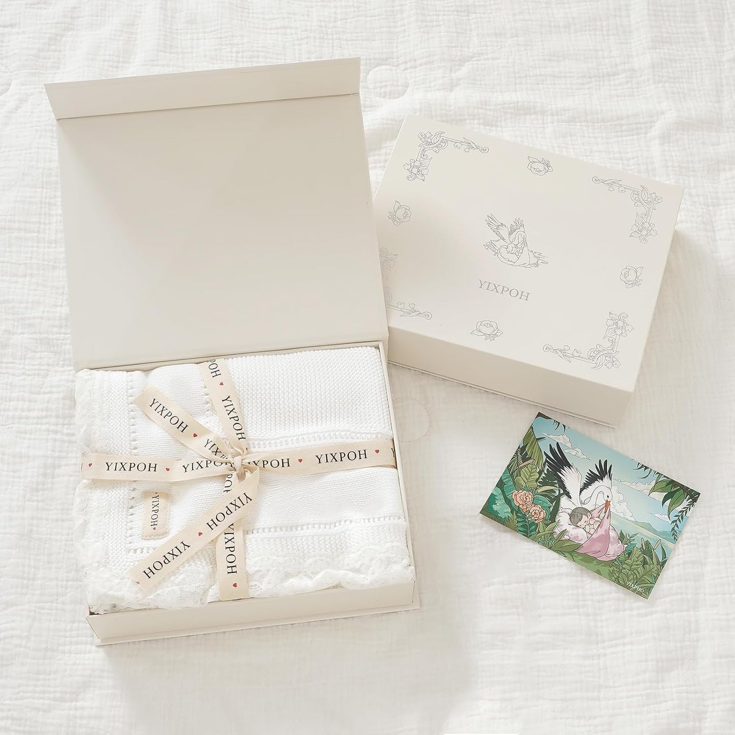 100% Organic Cotton Baby Blanket Knitted Softer Receiving Swaddle Warm Cozy Cuddle Crib Blanket for Newborns Infants Toddlers Boy and Girls White