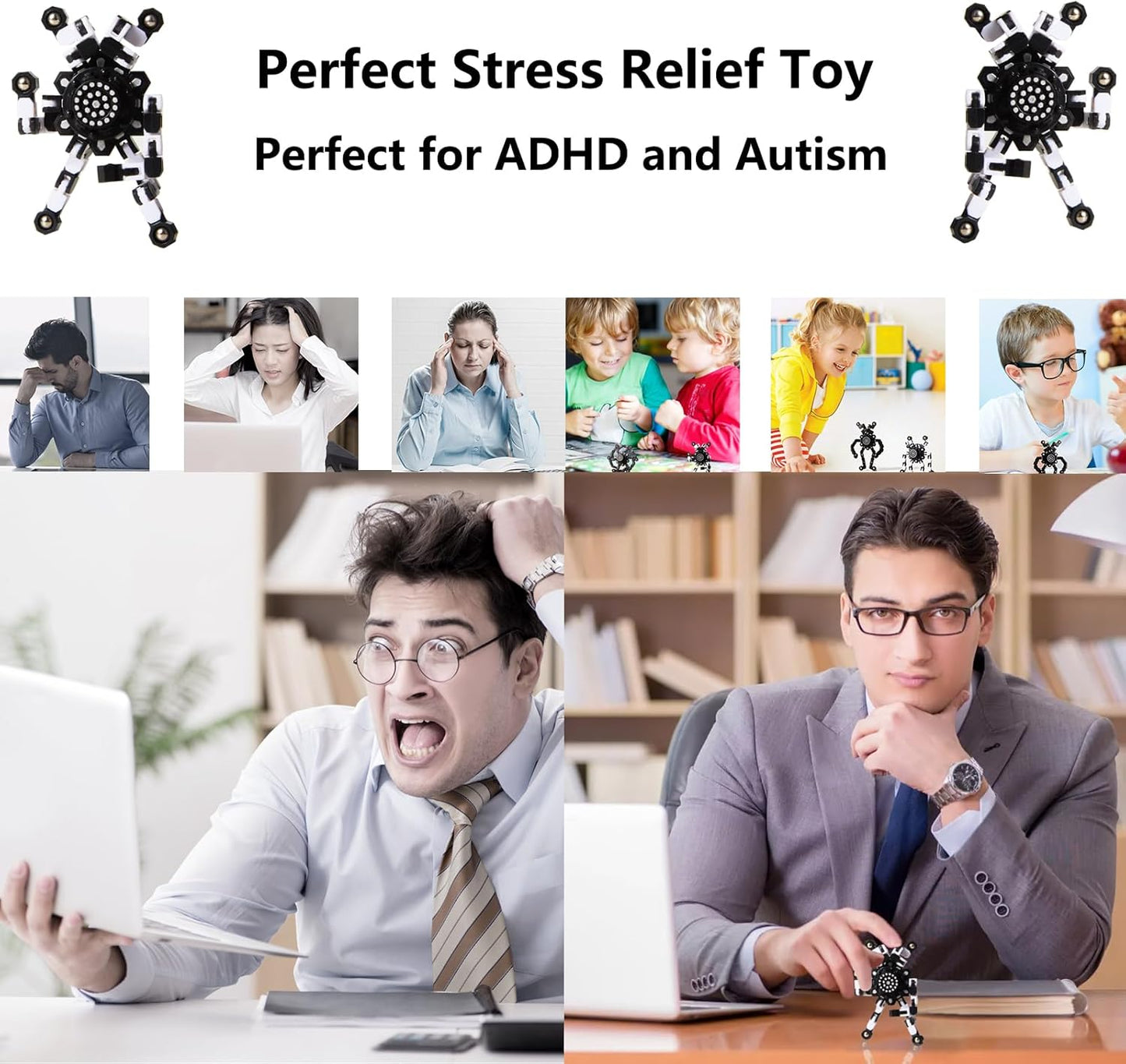 Transformable Fidget Spinners for Kids and Adults Stress Relief Sensory Toys for Boys and Girls Fingertip Gyros for ADHD Autism for Kids (Fidget Toys 4pc- Black)