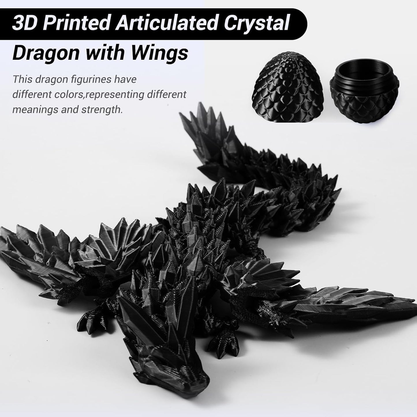 Antetek 3D Printed Dragon with Wings，3D Printed Dragon Egg，3D Printed Dragon in Egg， Movable Articulated Crystal Dragon Eggs with Dragon Inside with Wings