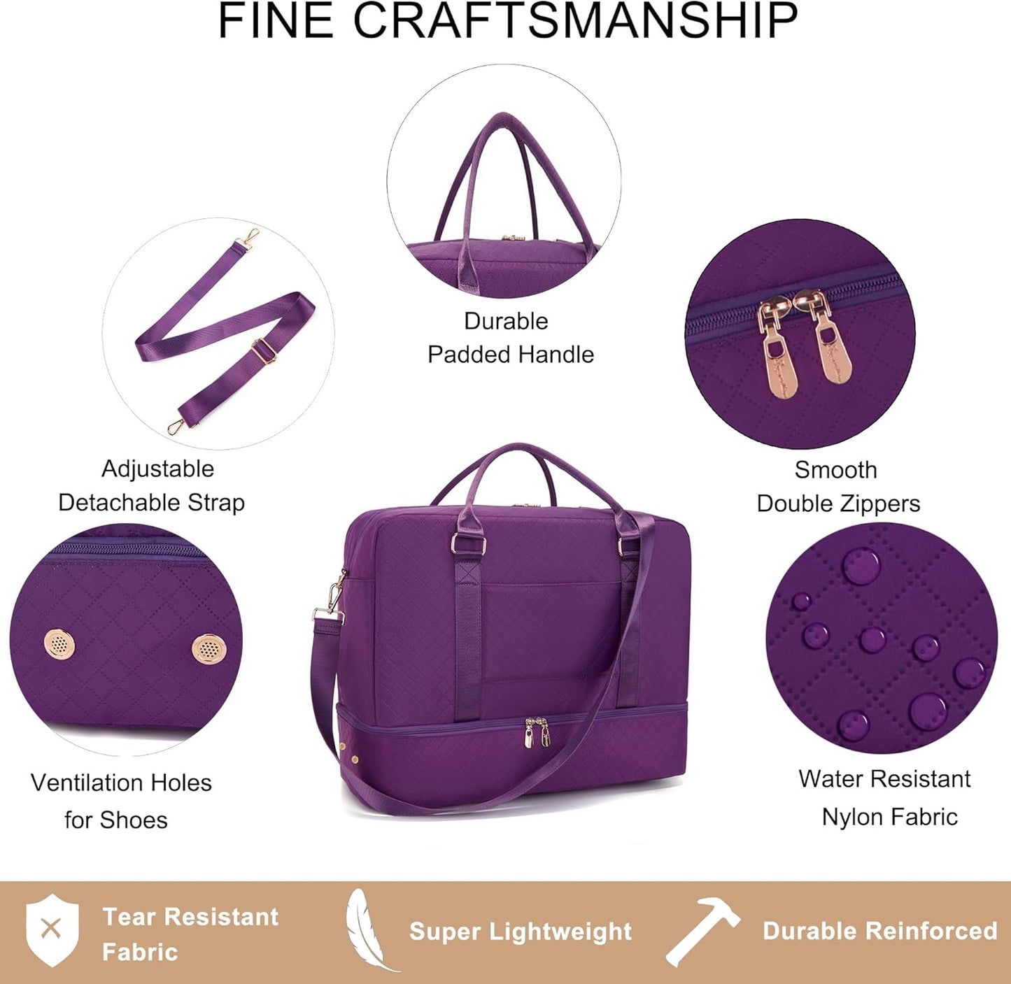 Soperwillton Women Travel Duffel Bags Carry On Overnight Bag with Shoe Compartment & Toiletry Pouch Gym Bag with Wet Pocket