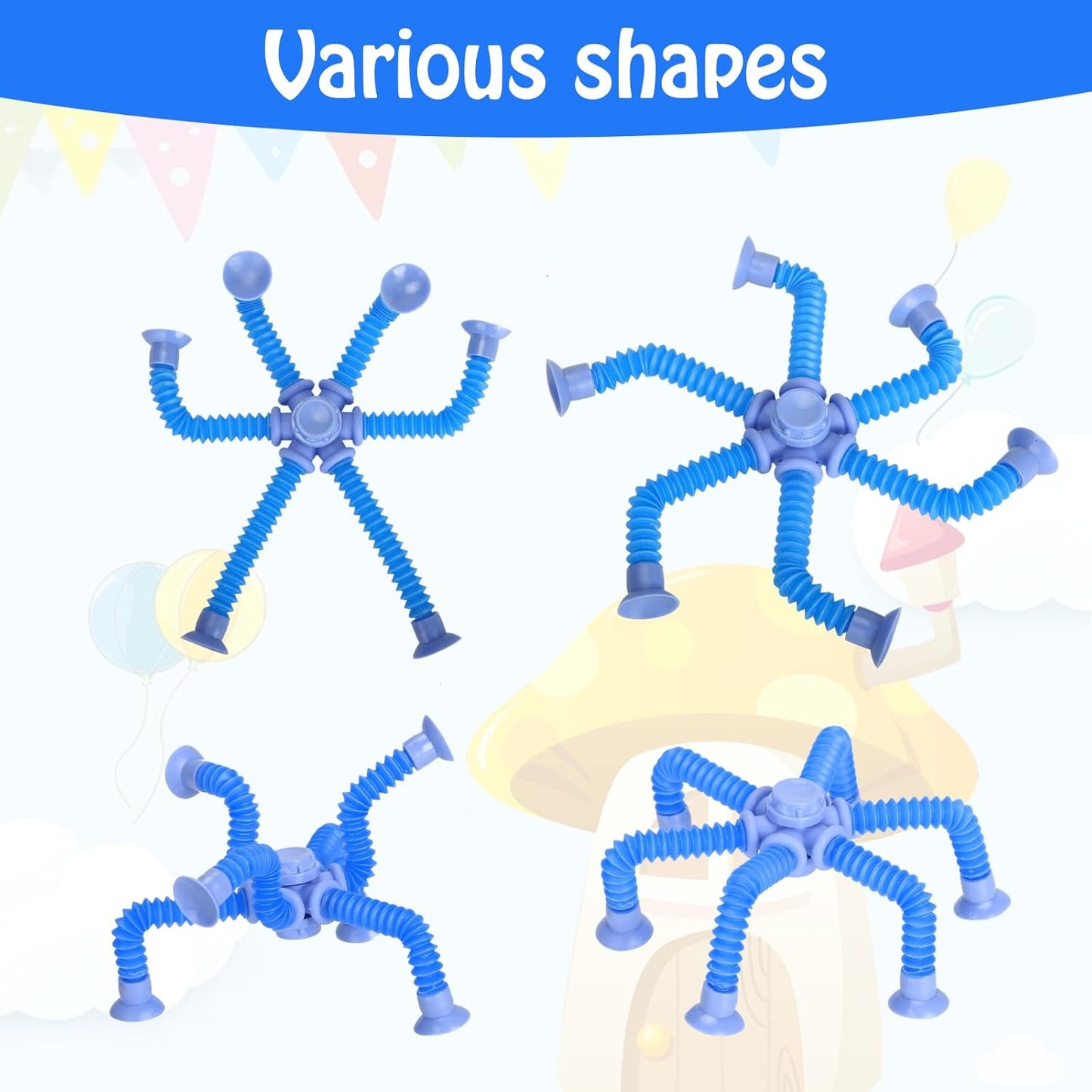 6 Pack Fidget Spinners Pop Tubes Fidget Toys, Shape Changing Telescopic Suction Cup Toy, Creative Learning Gifts Stress Relief and Anti Anxiety Party Favors Boy Girl Random Color