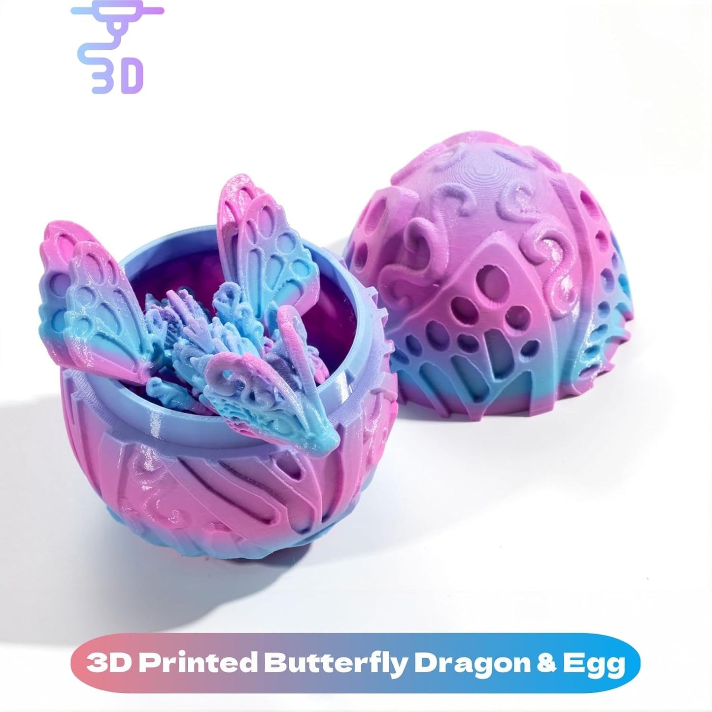 3D Printed Dragon Egg with Dragon Inside, Fully Articulated Butterfly Dragon in Egg, Dragon Fidget Toy, Home/Office/Desktop Décor, Easter Basket Stuffers, Gift for her (Sakura)