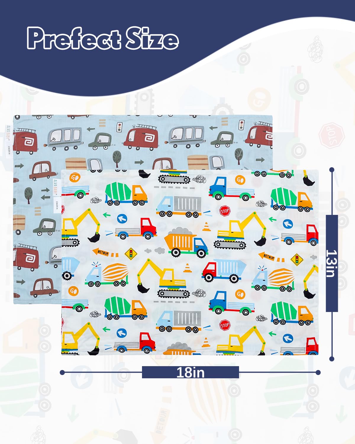 ALVABABY Toddler Pillowcases 2 Pack Organic Cotton Kids Pillow Cover Fit 13"x 18" or 12"x20" Envelope for Girl Boy Sleepy Travel