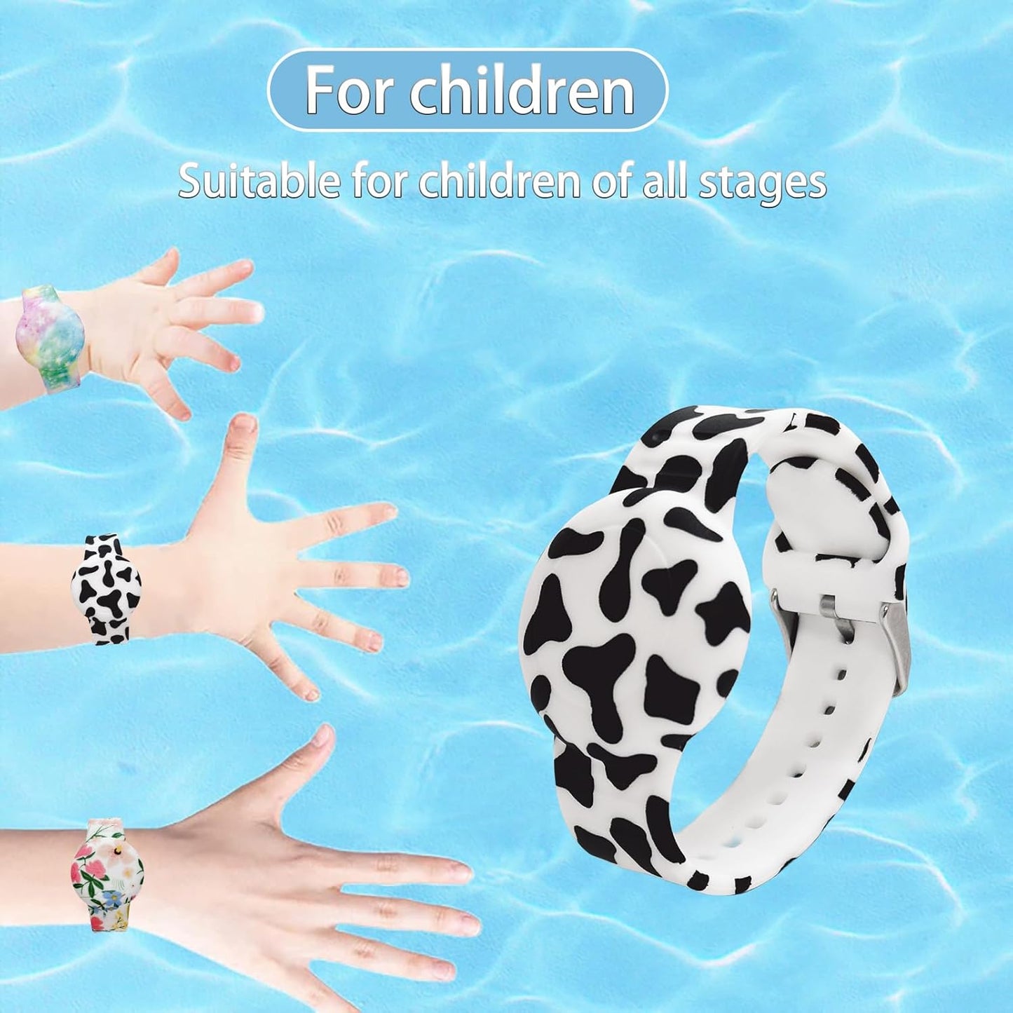 Waterproof AirTag Bracelet for Kids, Soft Silicone Air Tag Hidden Holder Case Compatible with Apple Airtag, Adjustable Anti-Lost Printed Strap GPS Traker for Toddler Child(Dairy Cow)