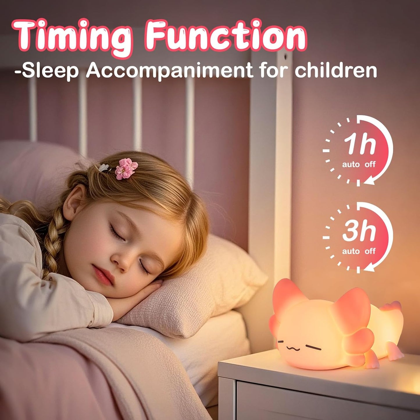 ZKLiLi Night Light for Kids Cute Axolotl Lamp,16 Colors+Tap Control+Silicone Kids Night Light,USB Rechargeable Axolotl Night Lights for Room Decoration