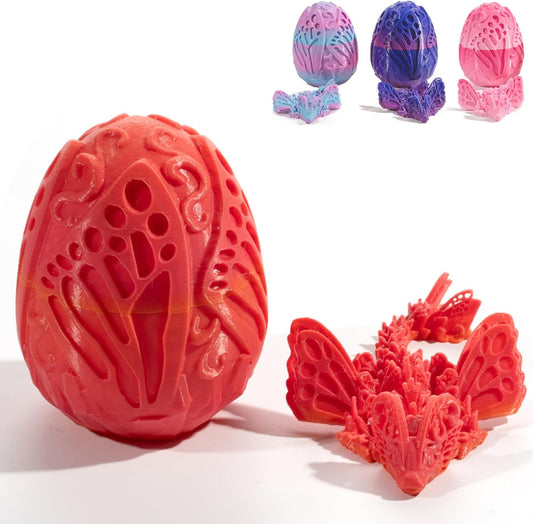 3D Printed Dragon Egg with Dragon Inside, Fully Articulated Butterfly Dragon in Egg, Dragon Fidget Toy, Home/Office/Desktop Décor, Easter Basket Stuffers, Gift for her (Sunrise)