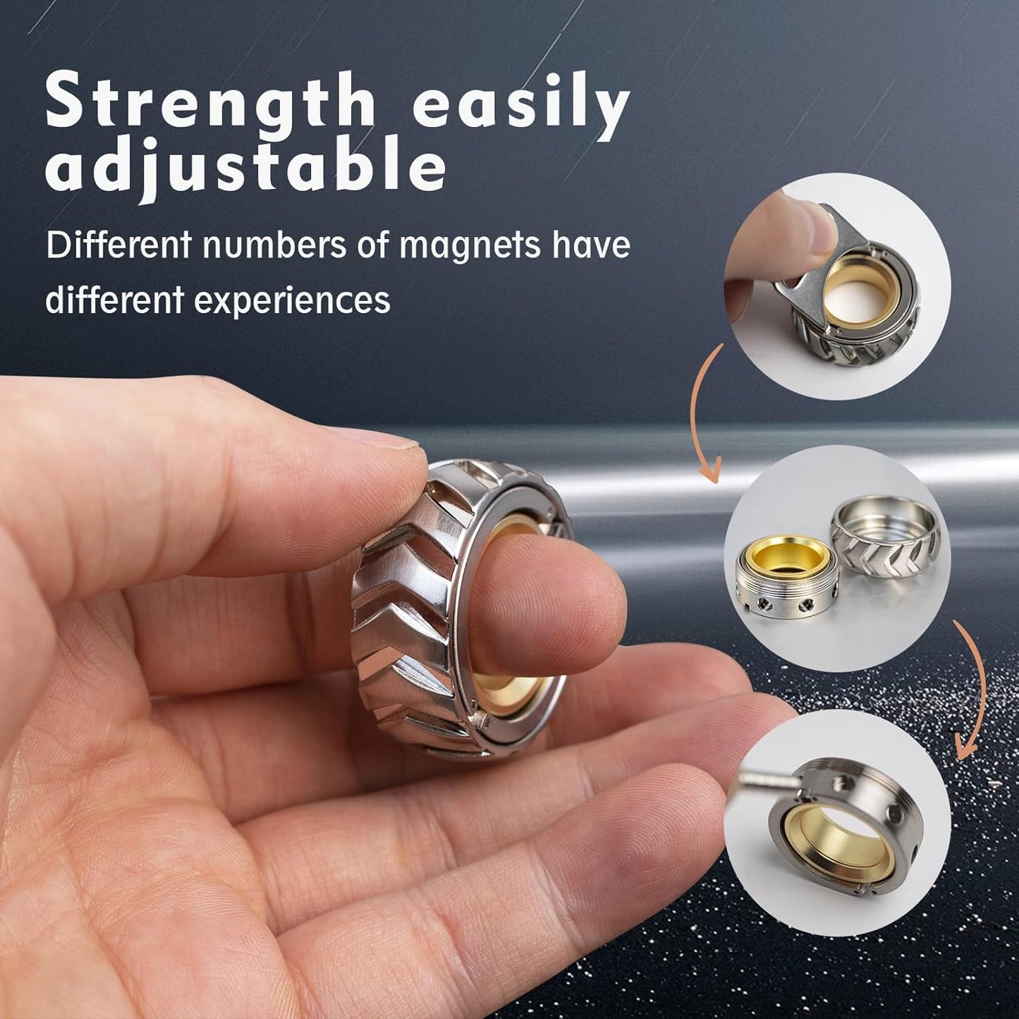 Metal Fidget Ring - Adjustable Spinner Ring Magnet Fidget Toys Adults, Office Desk Toys for Adults EDC Fidget Slider for Stress Relief & Anxiety (Tire)